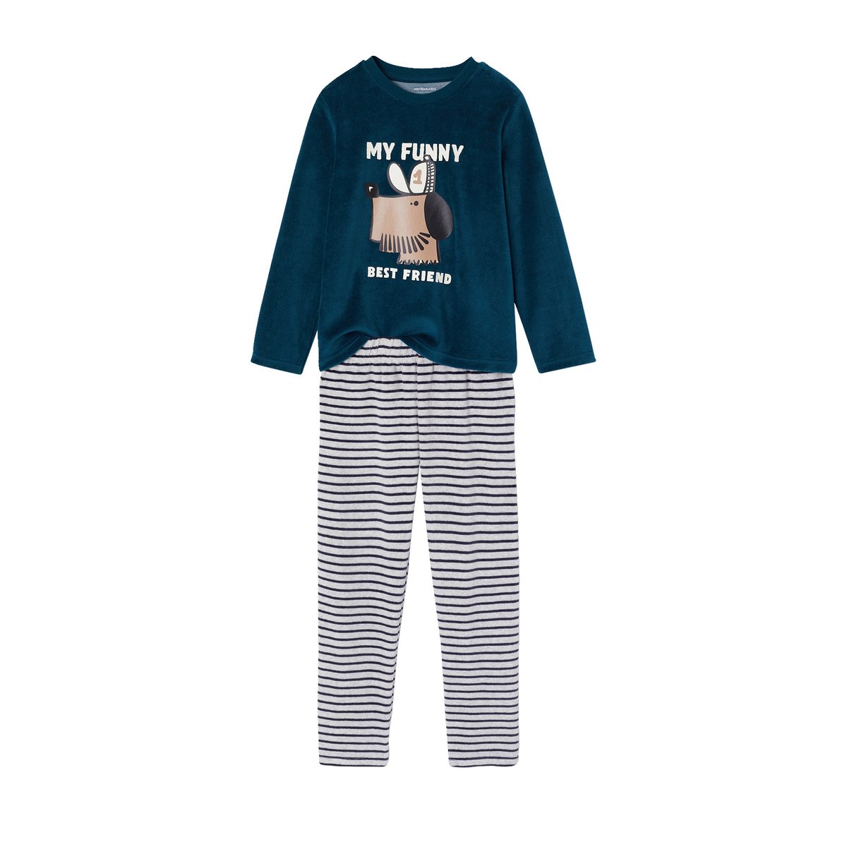 Lot de 2 pyjamas velours marine, VERTBAUDET