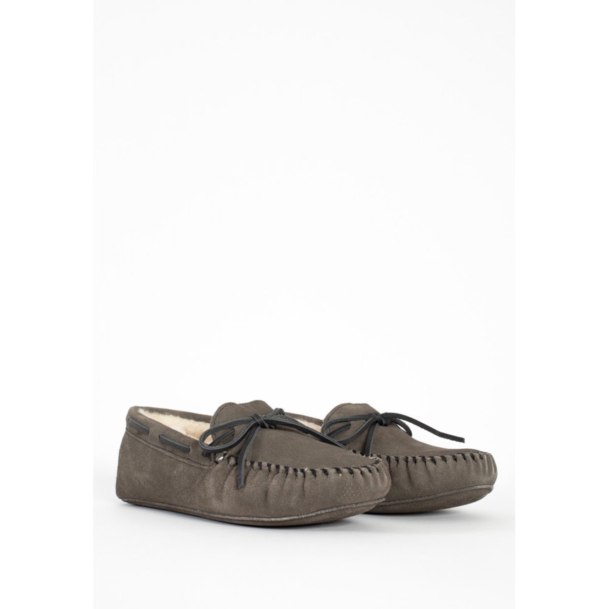 Mocassins en cuir suede et laine SHEEPSKIN SOFTSOLE gris, MINNETONKA