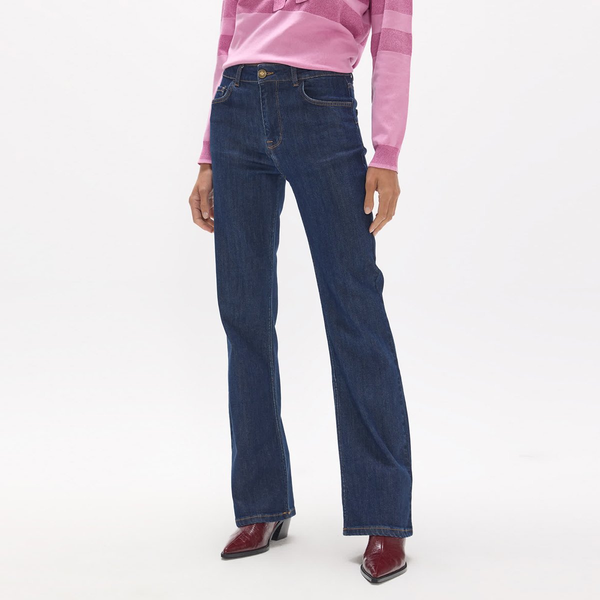 Jean bootcut à logo brodé en arrière denim bleu foncé, LOLA CASADEMUNT