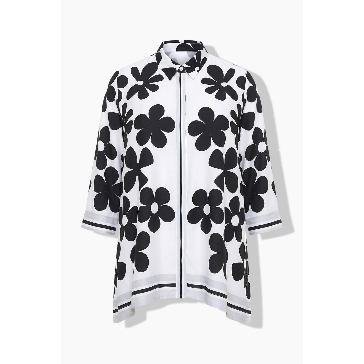 Blouse en satin, fleurs, oversize blanc neige, ULLA POPKEN