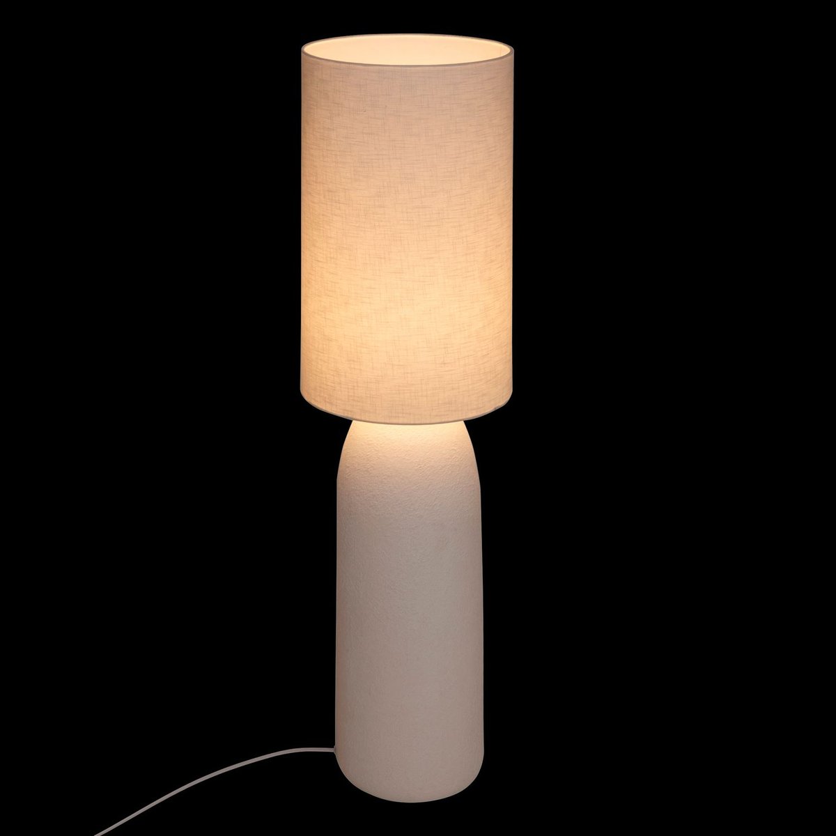 Lampadaire droit céramique abat-jour lin KEYAH blanc, ATMOSPHERA