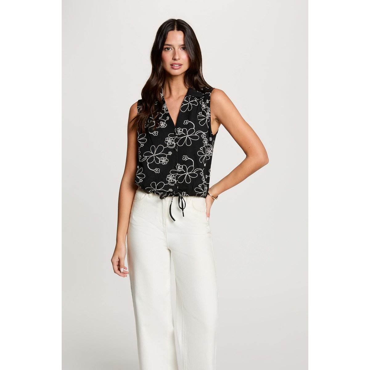 Chemise sans manches col v noir, MORGAN