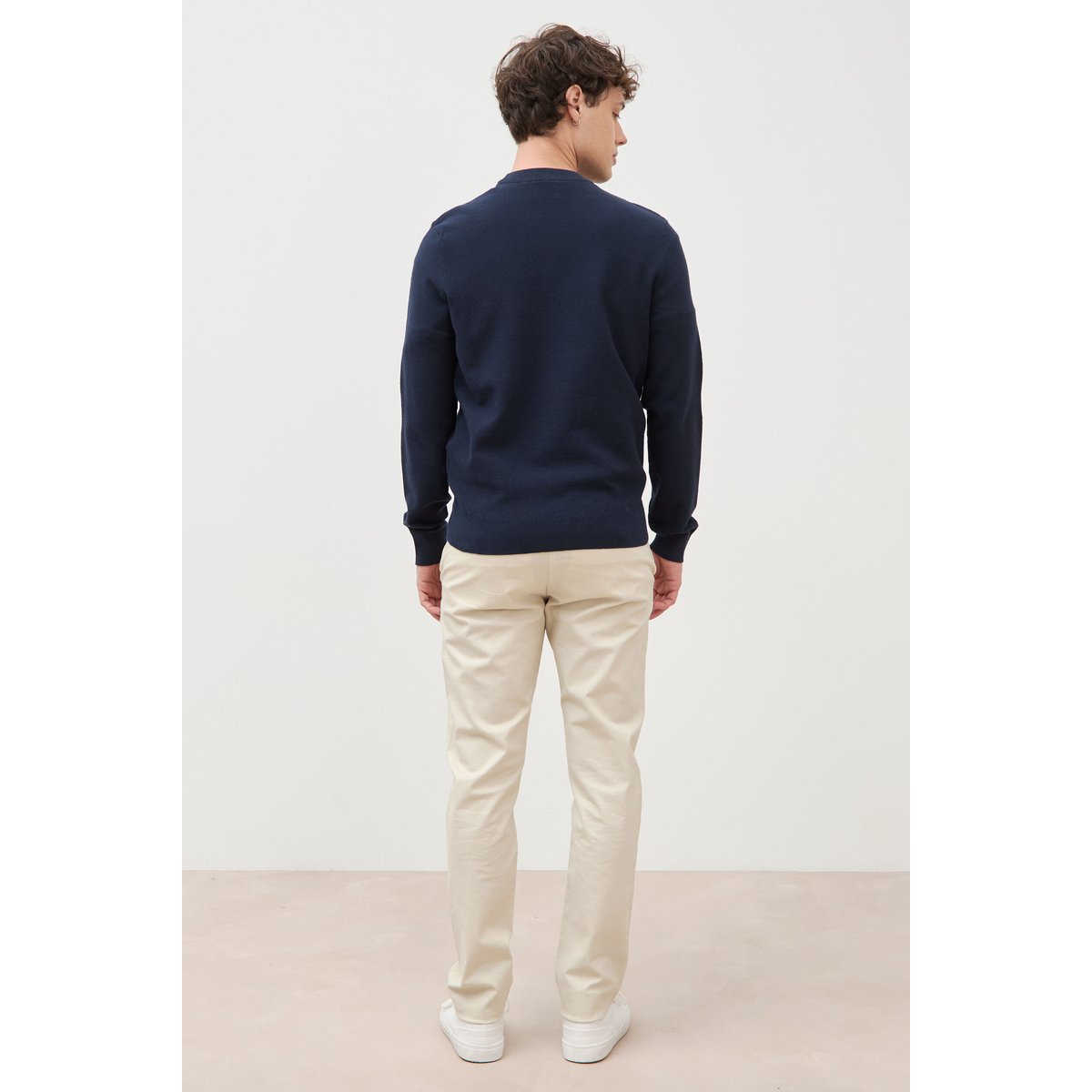 Pull manches longues col rond bleu marine, BONOBO