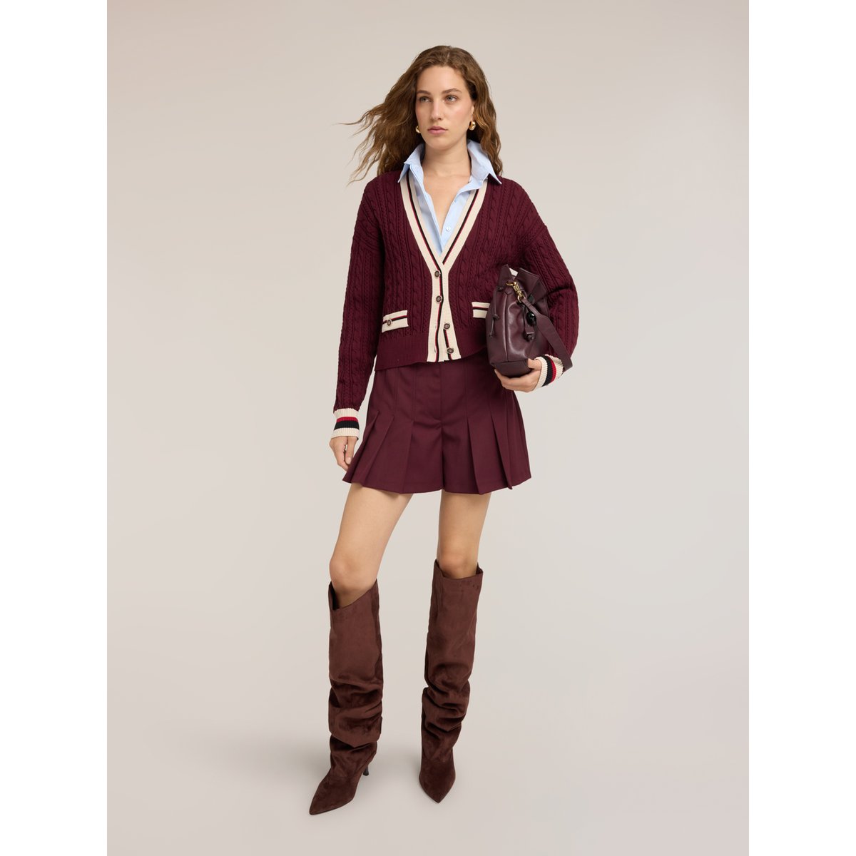 Short taille haute à plis burgundy, MOTIVI