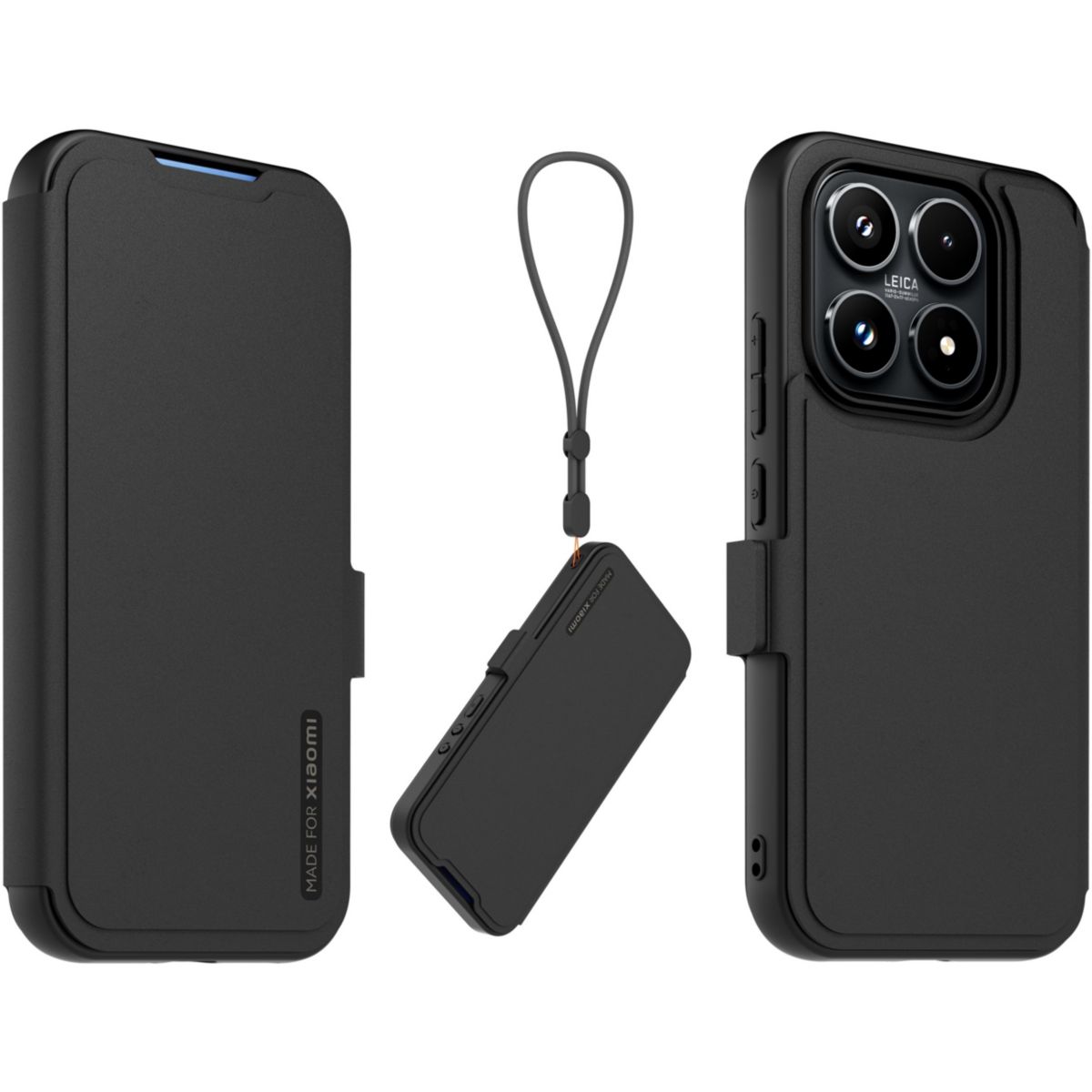 Etui avec cordon premium noir avec dragonne Xiaomi 17 couleur unique, MADE FOR XIAOMI