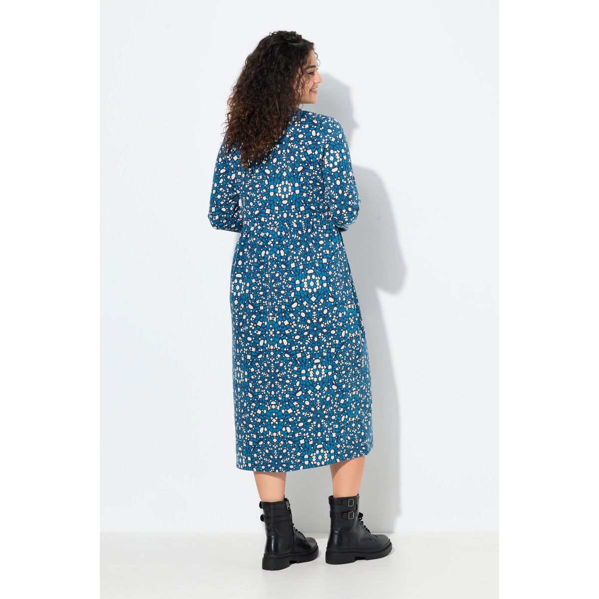 Robe midi en molleton avec fermeture zippée pétrol, ULLA POPKEN