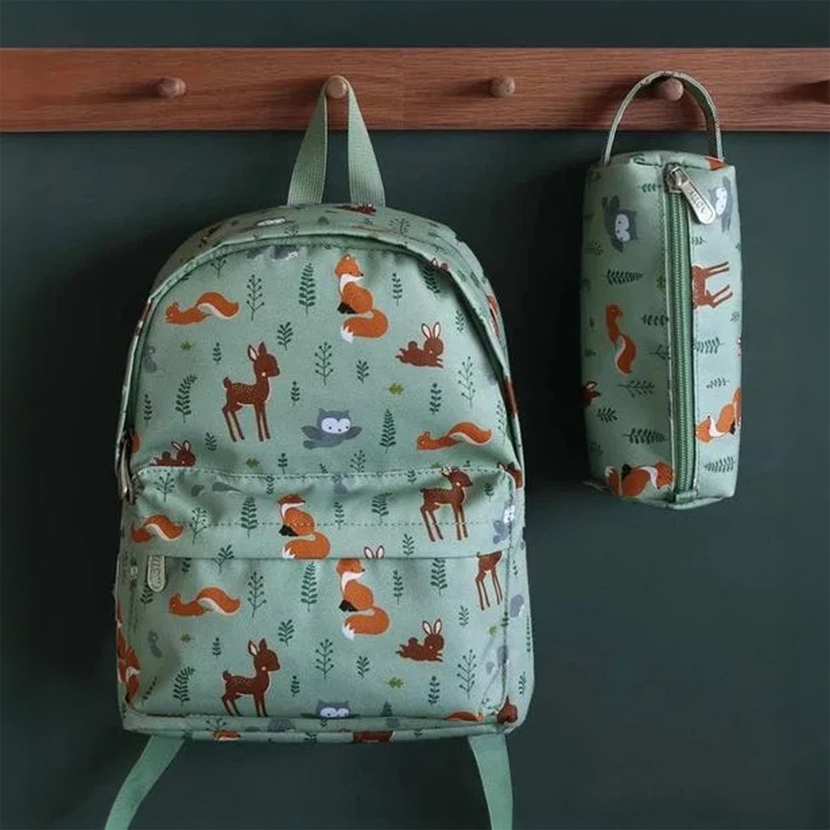 Sac à dos maternelle vert d'eau, orange, marron, A LITTLE LOVELY COMPANY