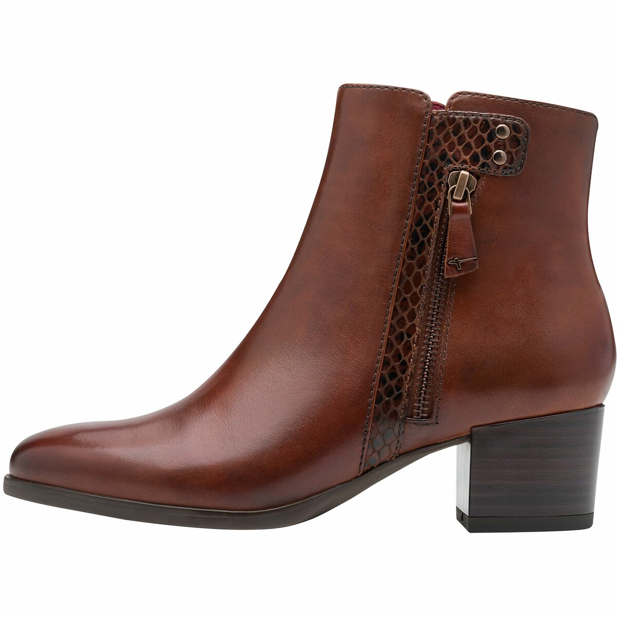 Bottines zippées en cuir marron, TAMARIS