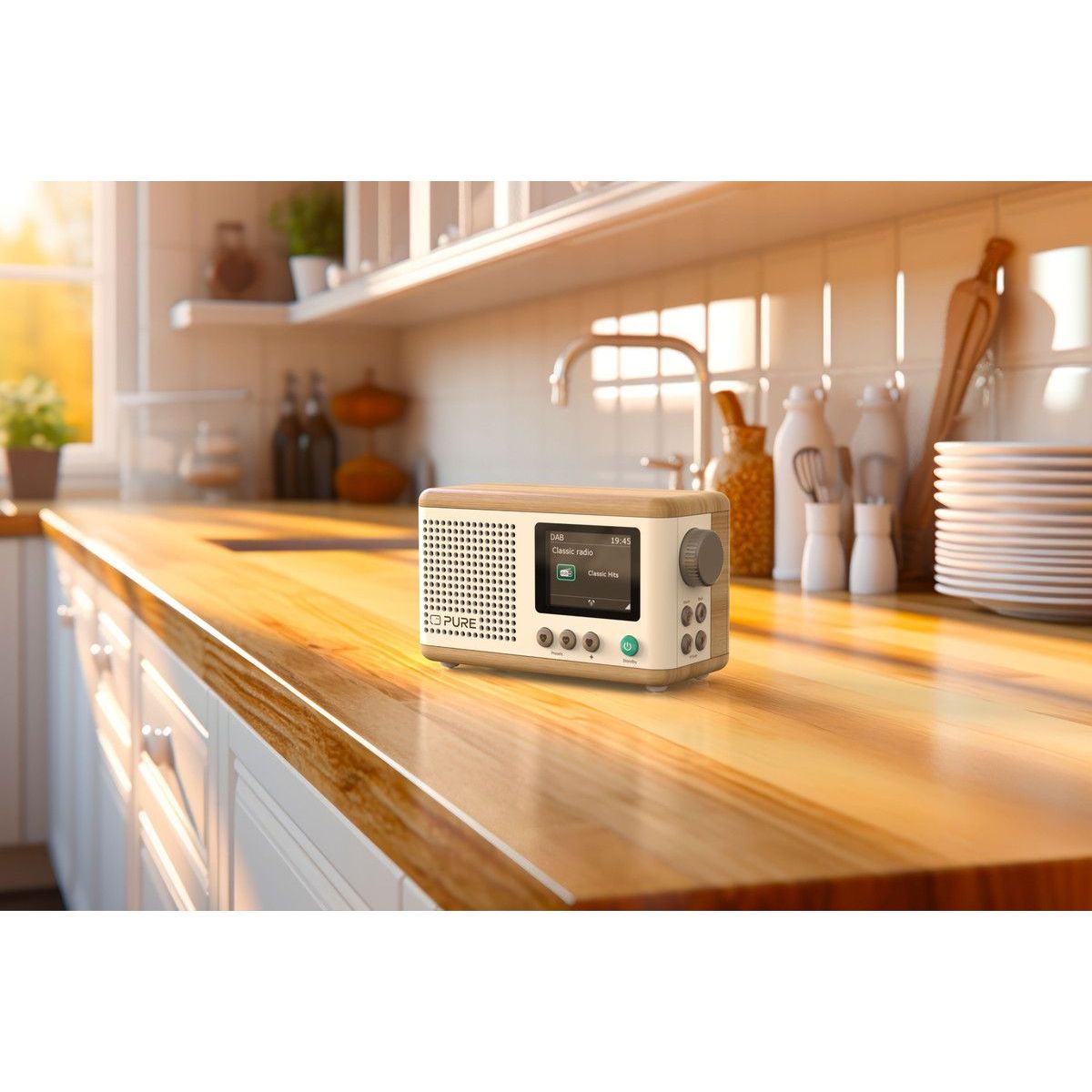 Radio DAB Classic Mini Cotton White/Oak couleur unique, PURE