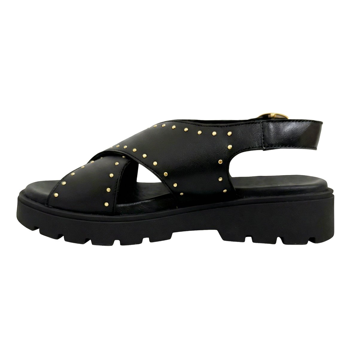Sandales gomme Lou cuir lisse noir, JULES & JENN