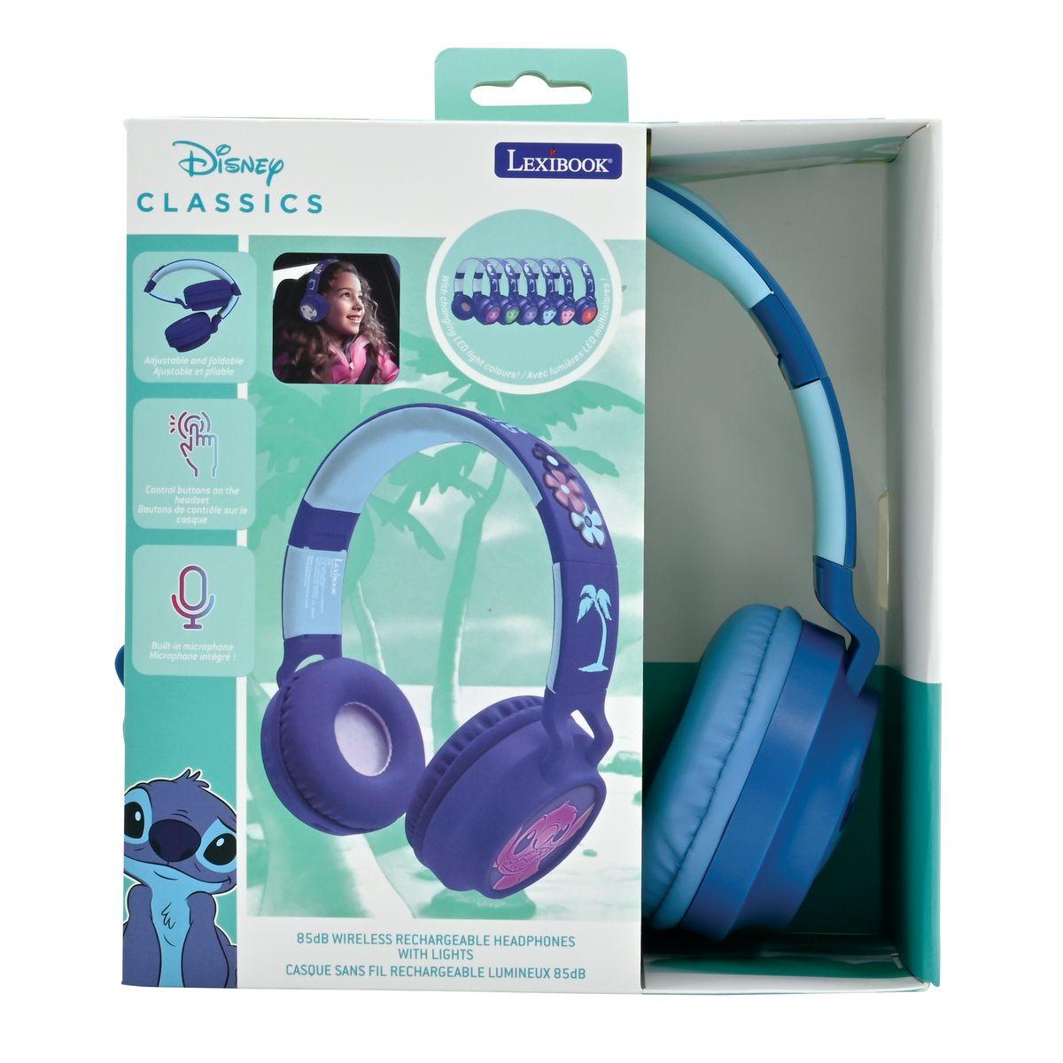 Casque lumineux pliable Bluetooth® et filaire Stitch bleu, LEXIBOOK