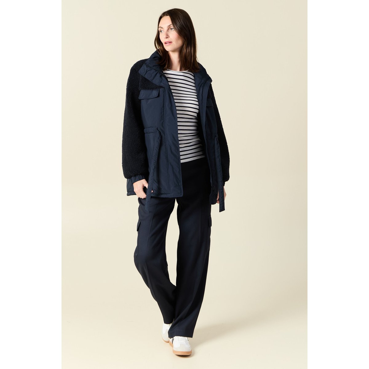 Manteau manches sherpa bleu marine, BONOBO