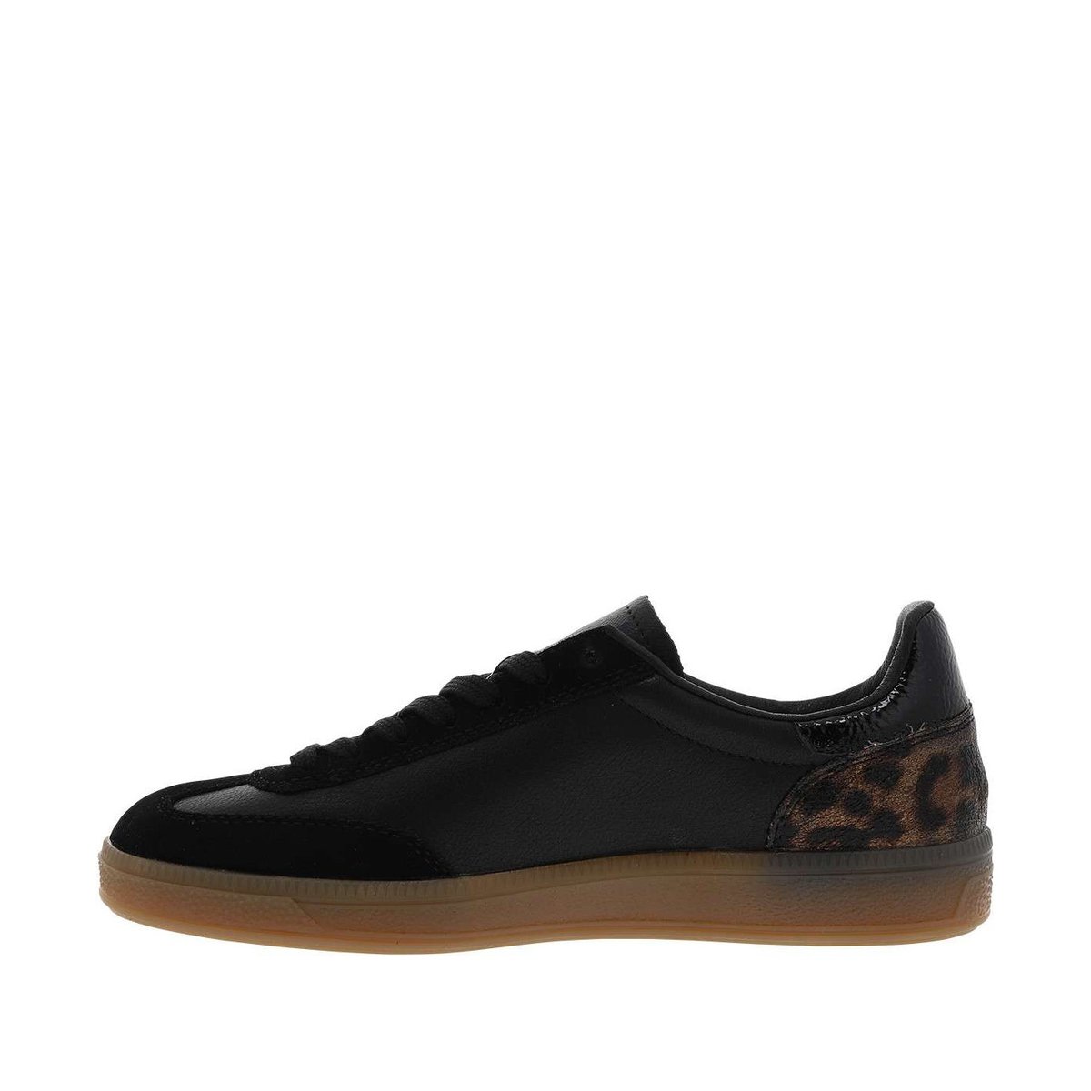 Tennis en cuir noires avec empiècement motif léopard brillant noires, RIEKER