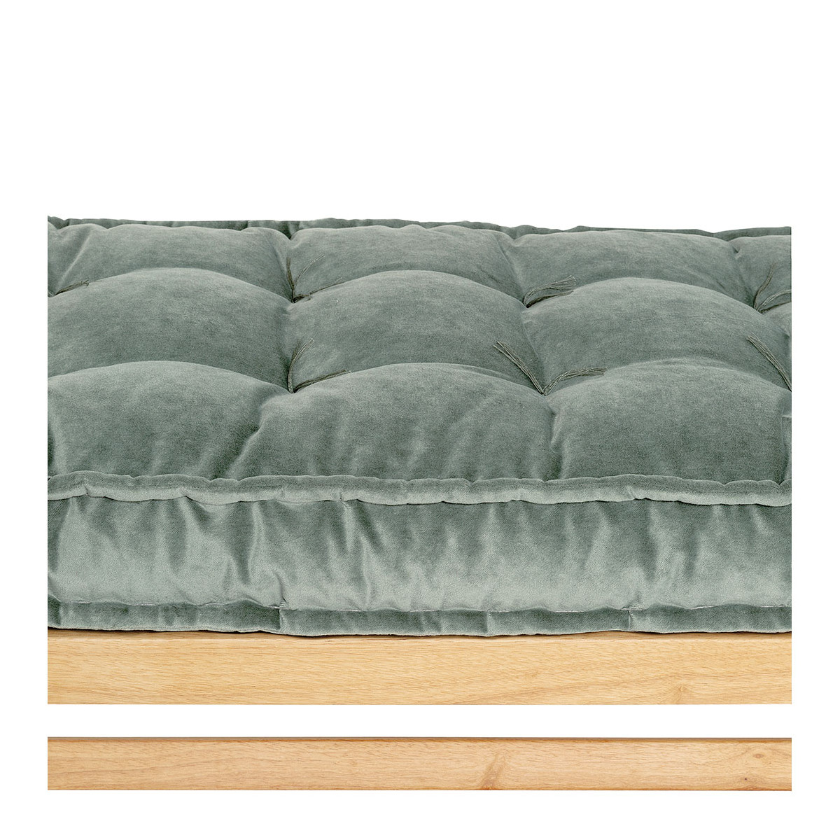 Banc MENA velours hévéa finition bois blond vert, BLANC D’IVOIRE