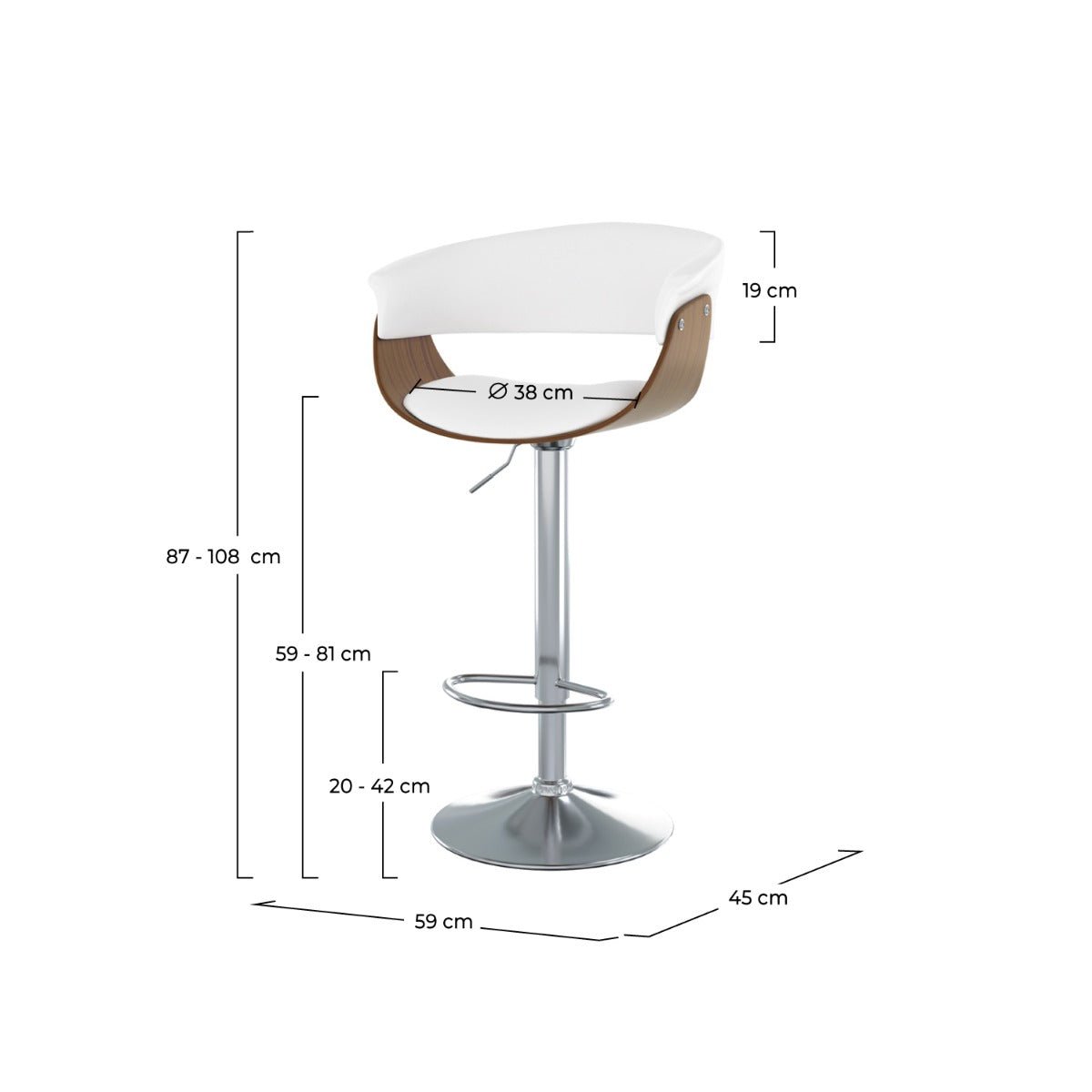 Chaise de bar réglable et pivotante 59/81 cm en cuir synthétique - BASILE blanc, MAISON PAVANE
