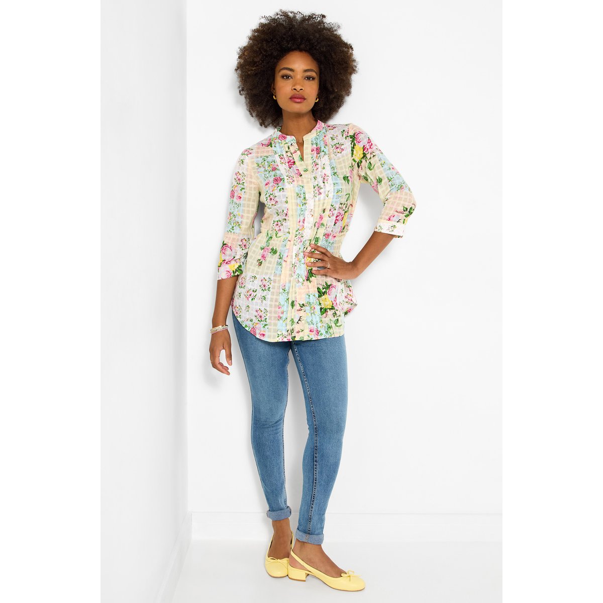 Blouse coton imprimé patchwork fleuri multicolore, JOE BROWNS