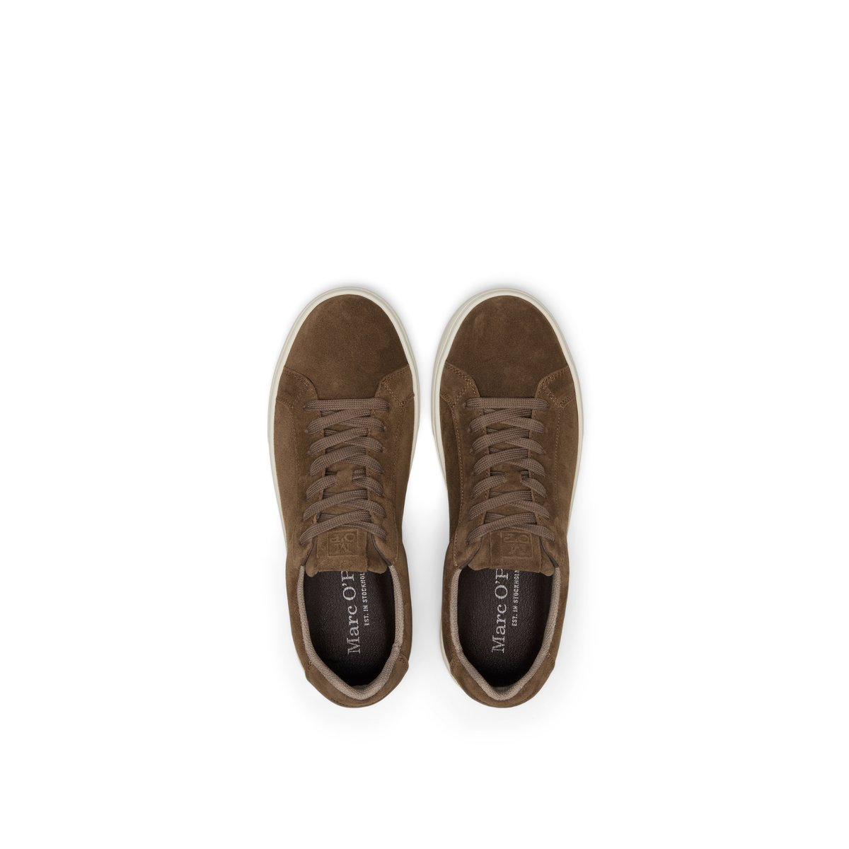 Baskets à semelles Cupsohlen, modèle Agar en cuir velours souple marron, MARC O'POLO
