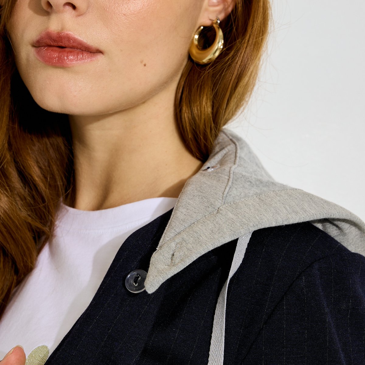 Veste blazer maille rayé à capuche bleu marine, GRAIN DE MALICE