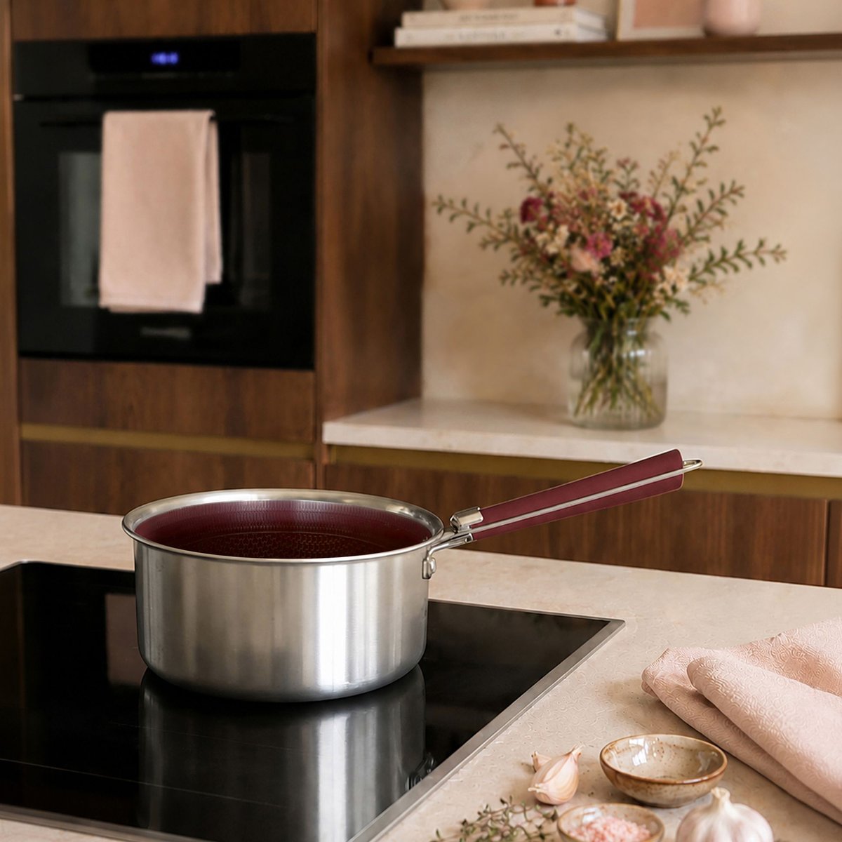 Casserole 20cm en acier inoxydable, AGLAE lie de vin, MENASTYL