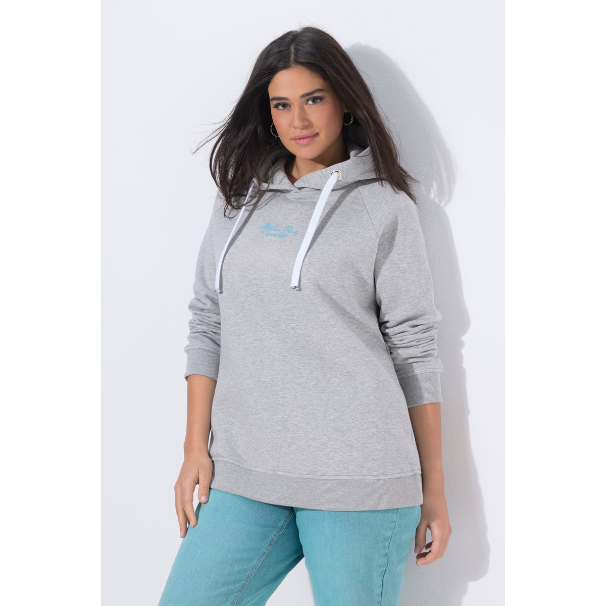 Sweat-shirt à capuche gris clair chiné, ULLA POPKEN