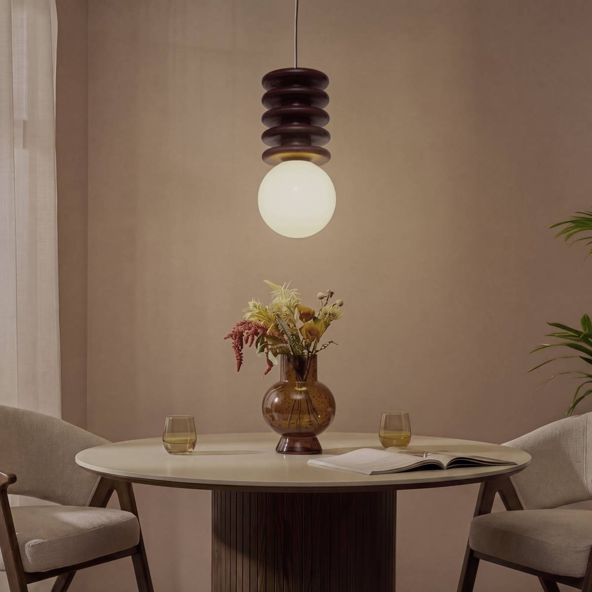 Suspension boule en manguier ROCHI marron, ATMOSPHERA