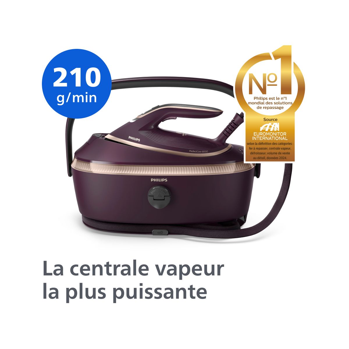Centrale vapeur PSG8300/30 Série 8000 Bordeaux/Rose Gold 1.4L, 9 bars couleur unique, PHILIPS