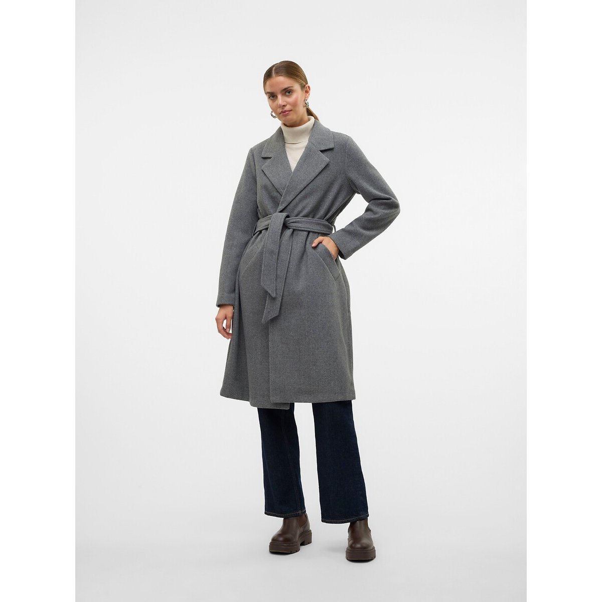 Abrigo largo anudado gris, VERO MODA