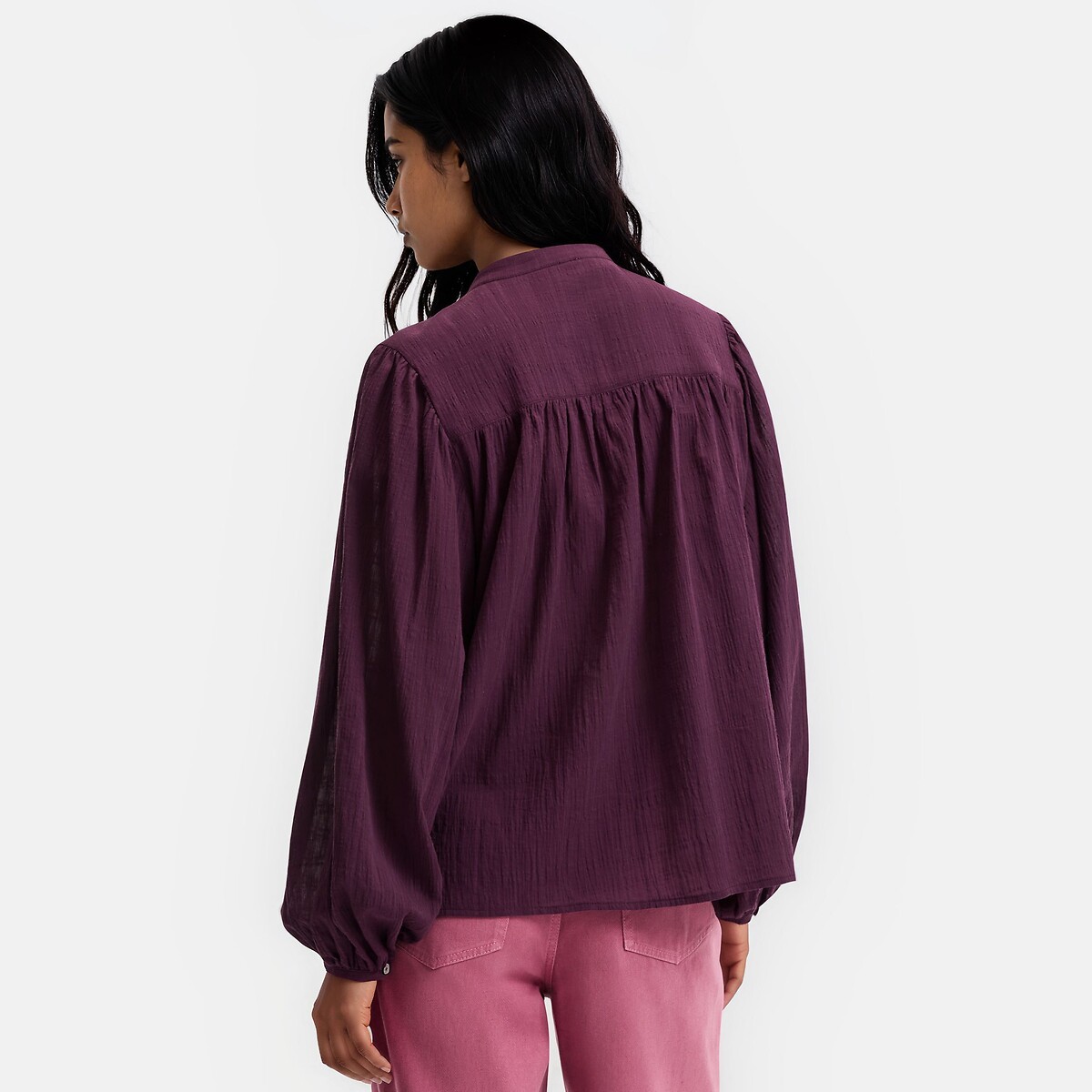 Camisa oversize con cuello mao, Signature LISE violeta ciruela, LA REDOUTE COLLECTIONS