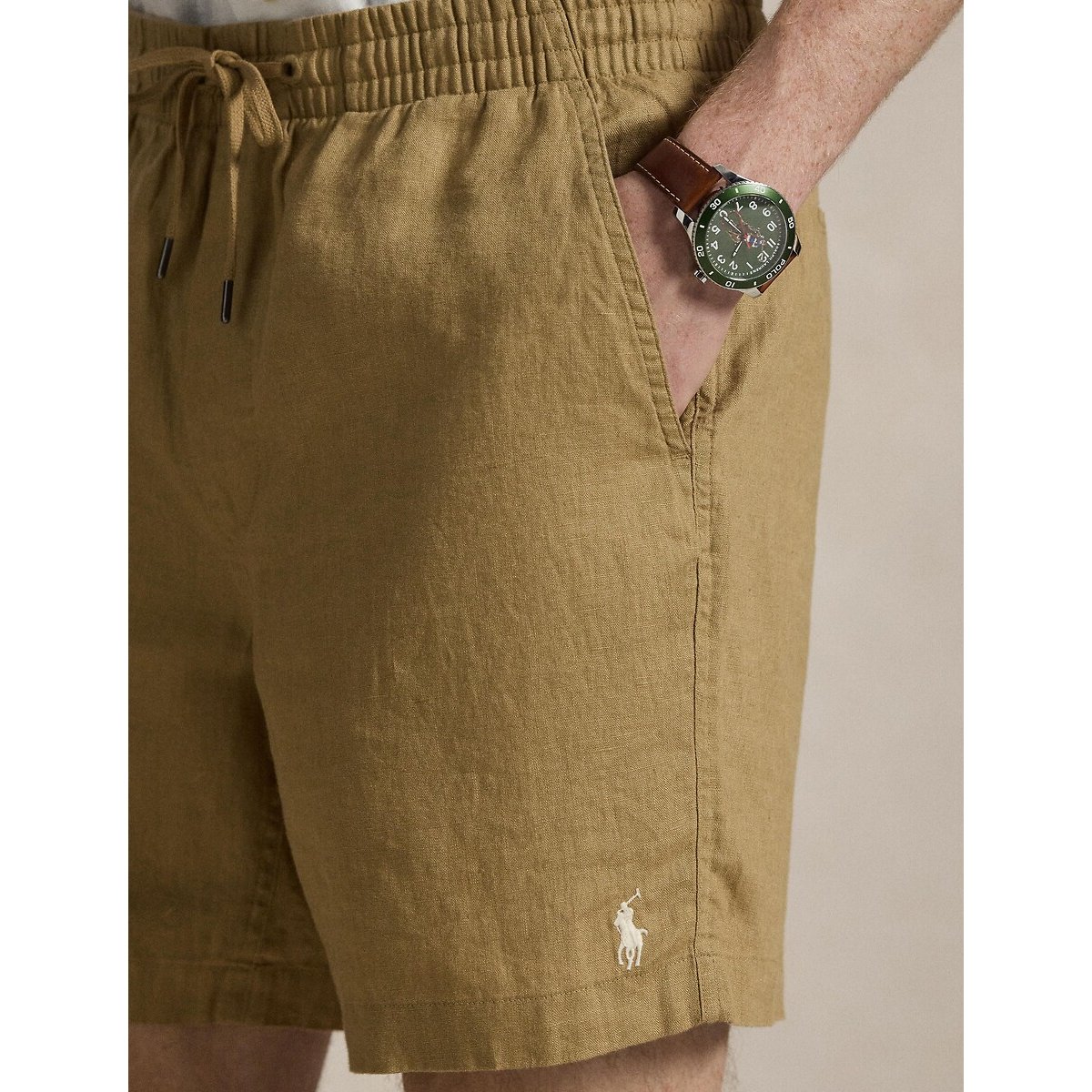 Linen Prepster Polo Shorts 15cm coffee, POLO RALPH LAUREN