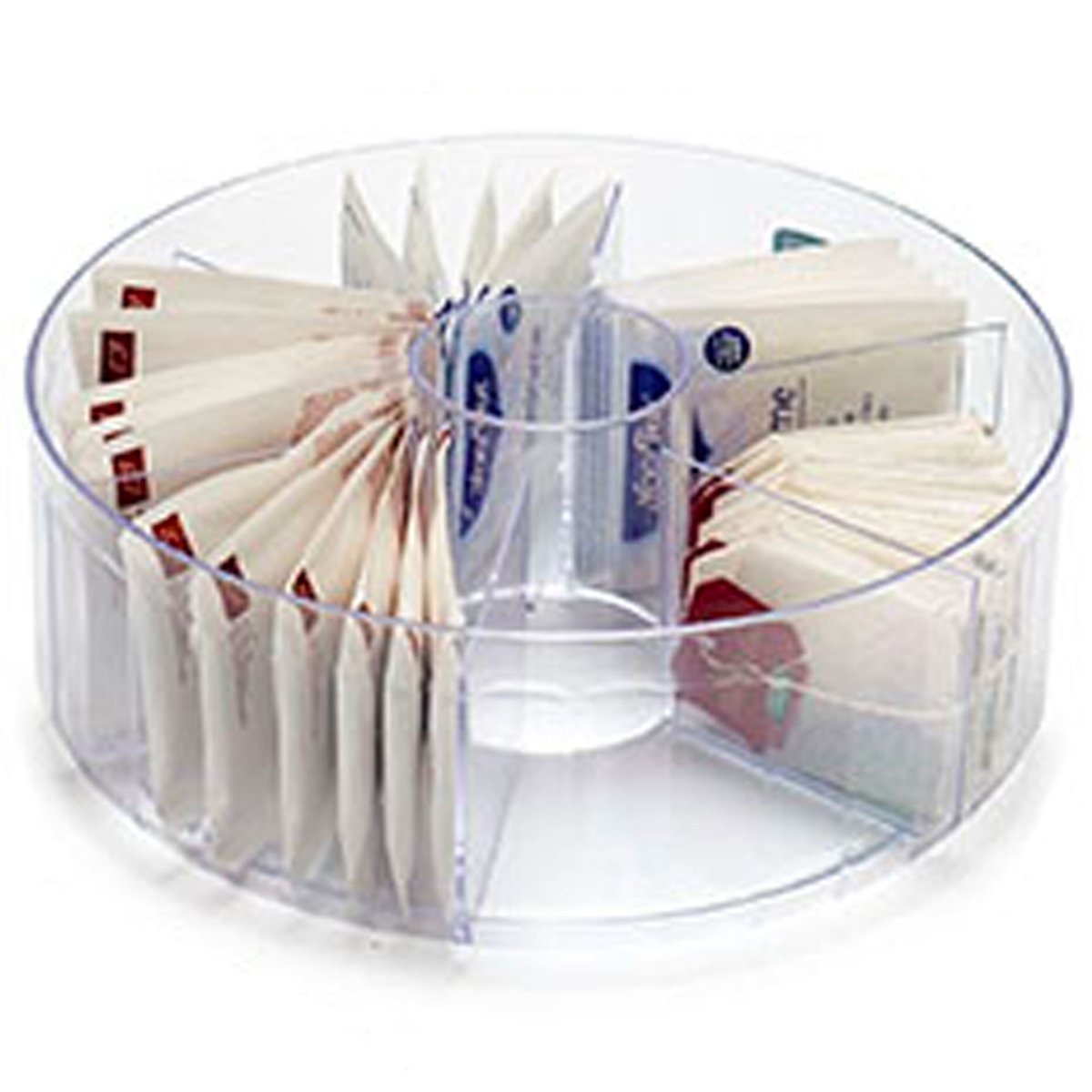 Boîte à thé ronde en plastique transparent 6 compartiments transparent, WADIGA