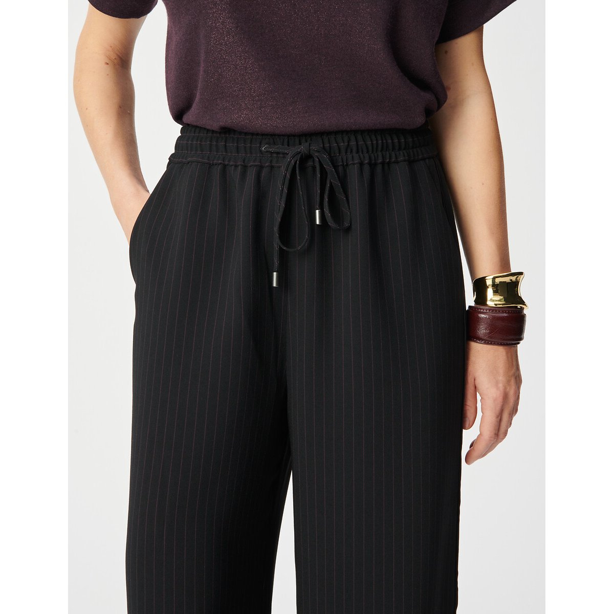 Pantalon de costume large rayé noir, IKKS