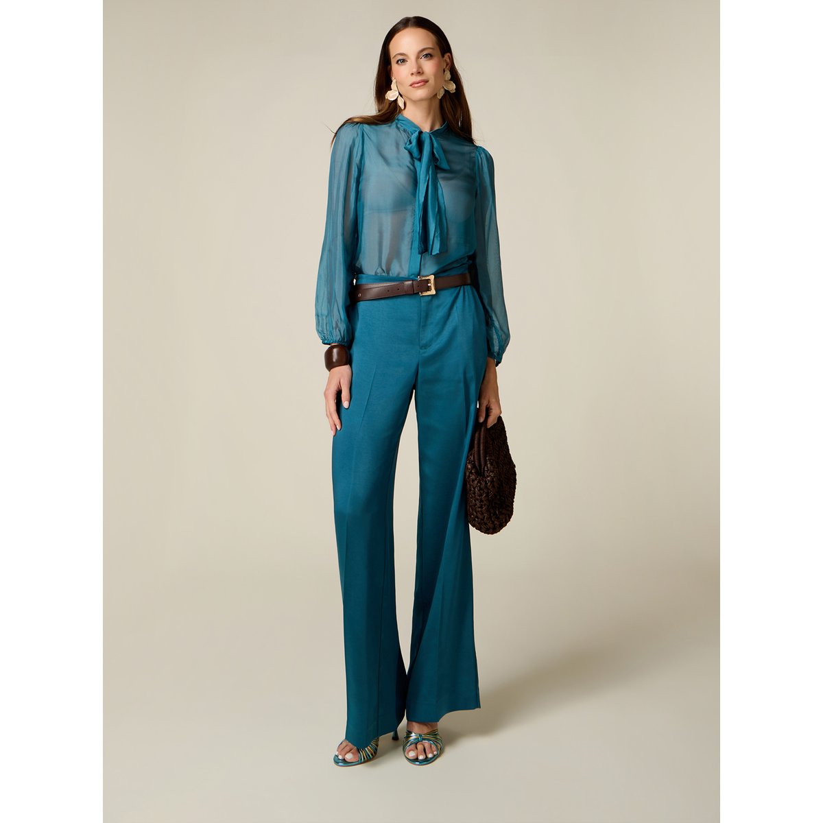 Pantalon palazzo petrol blue, OLTRE