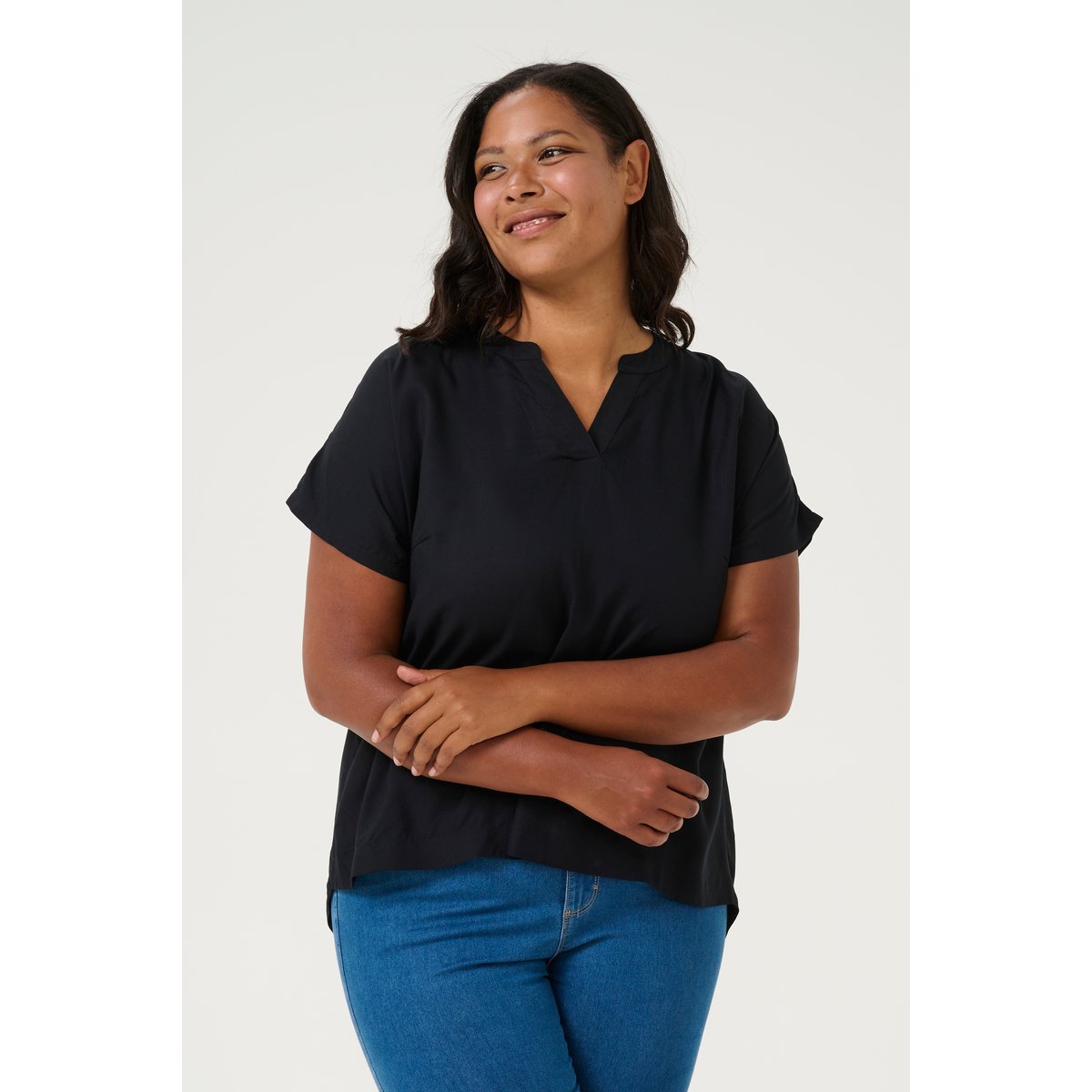 Blouse with short sleeve noir black, KAFFE CURVE