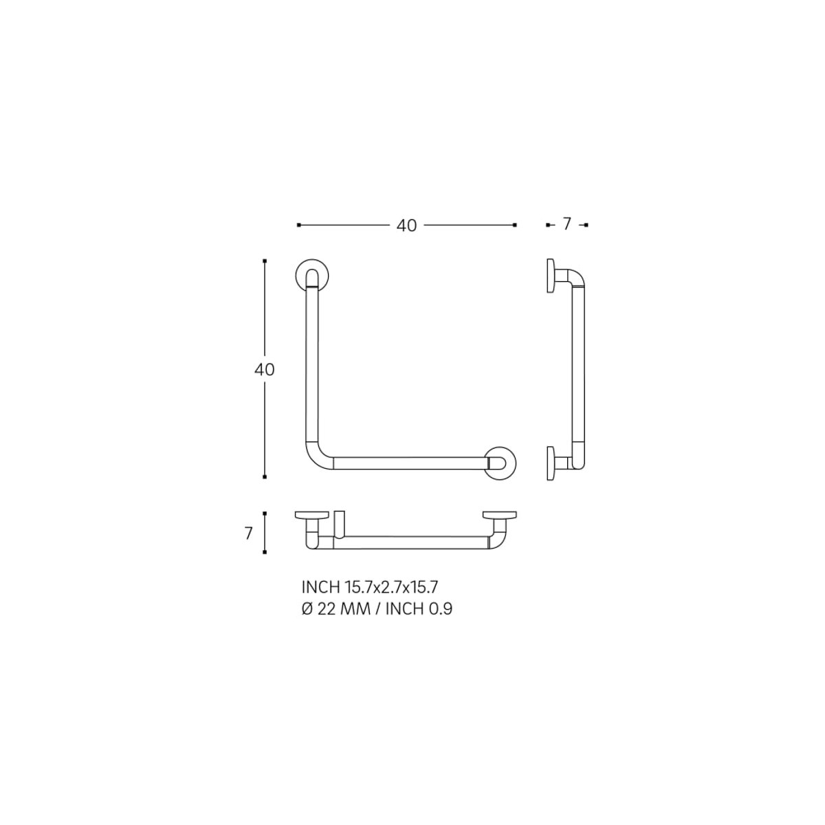 Barre D'appui Wc Angle Gauche ARCHITECT chrome, COSMIC