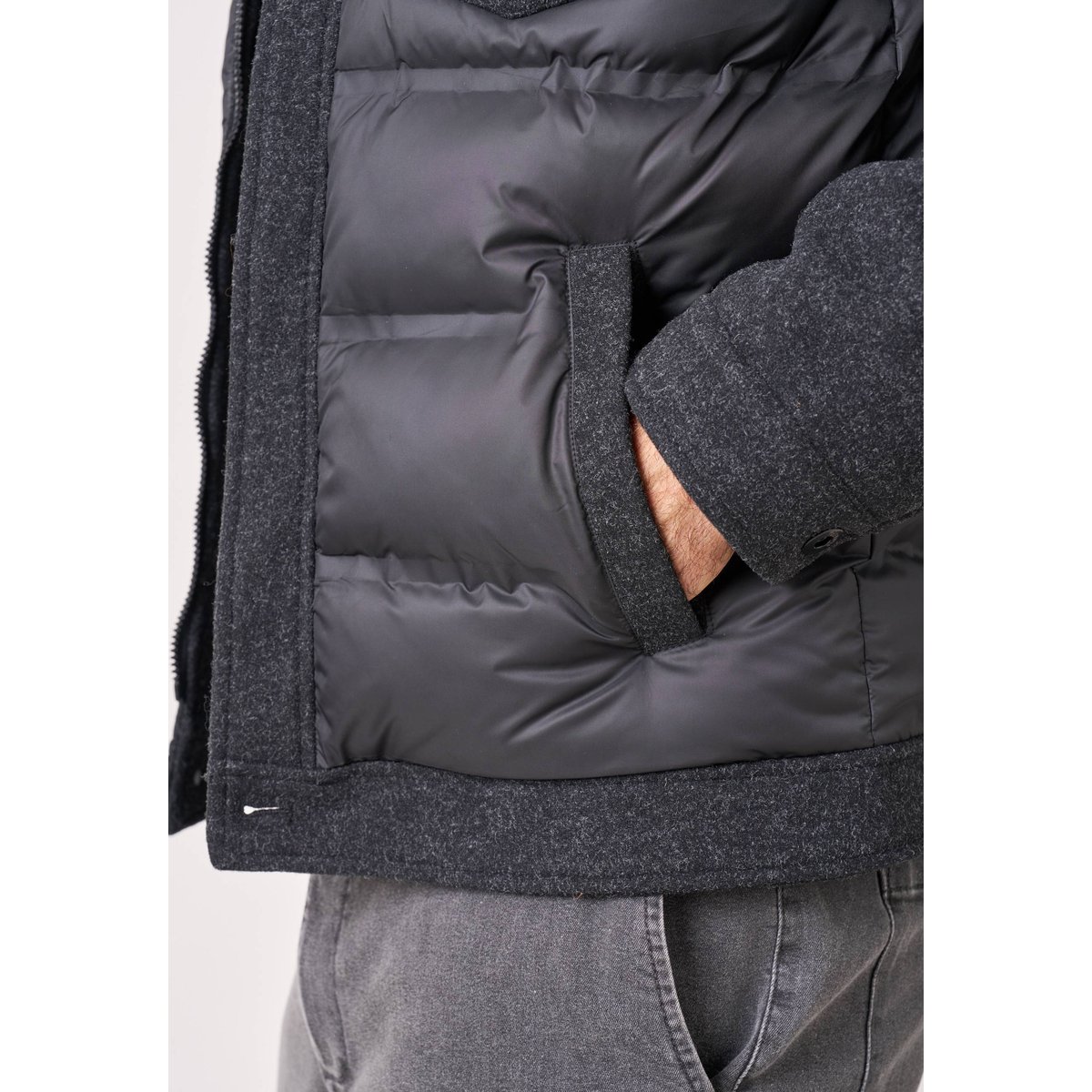 Doudoune regular homme bi-matière GUSTINO black, DEELUXE