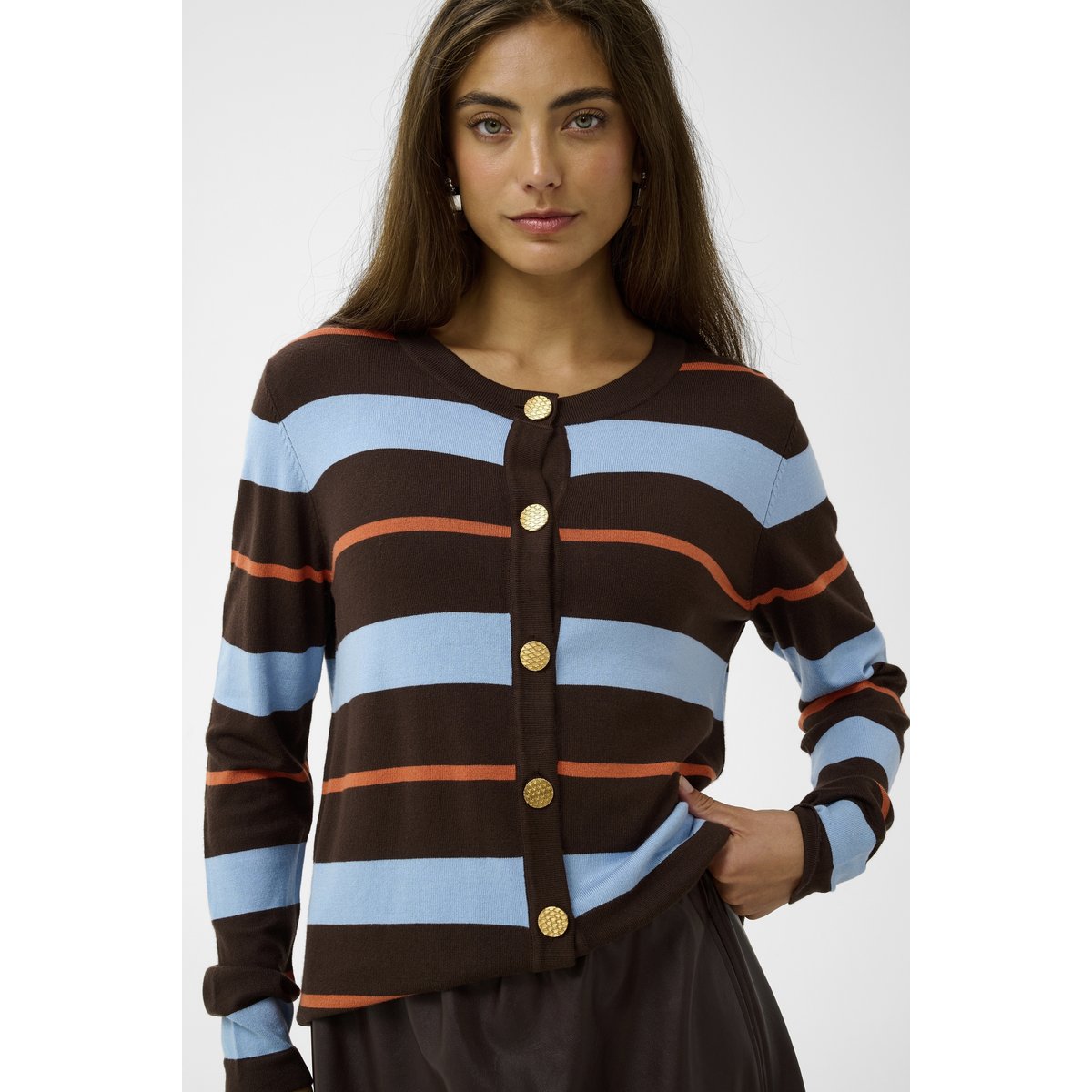 Cardigan à tricot marron bleu brown/blue stripe, CULTURE