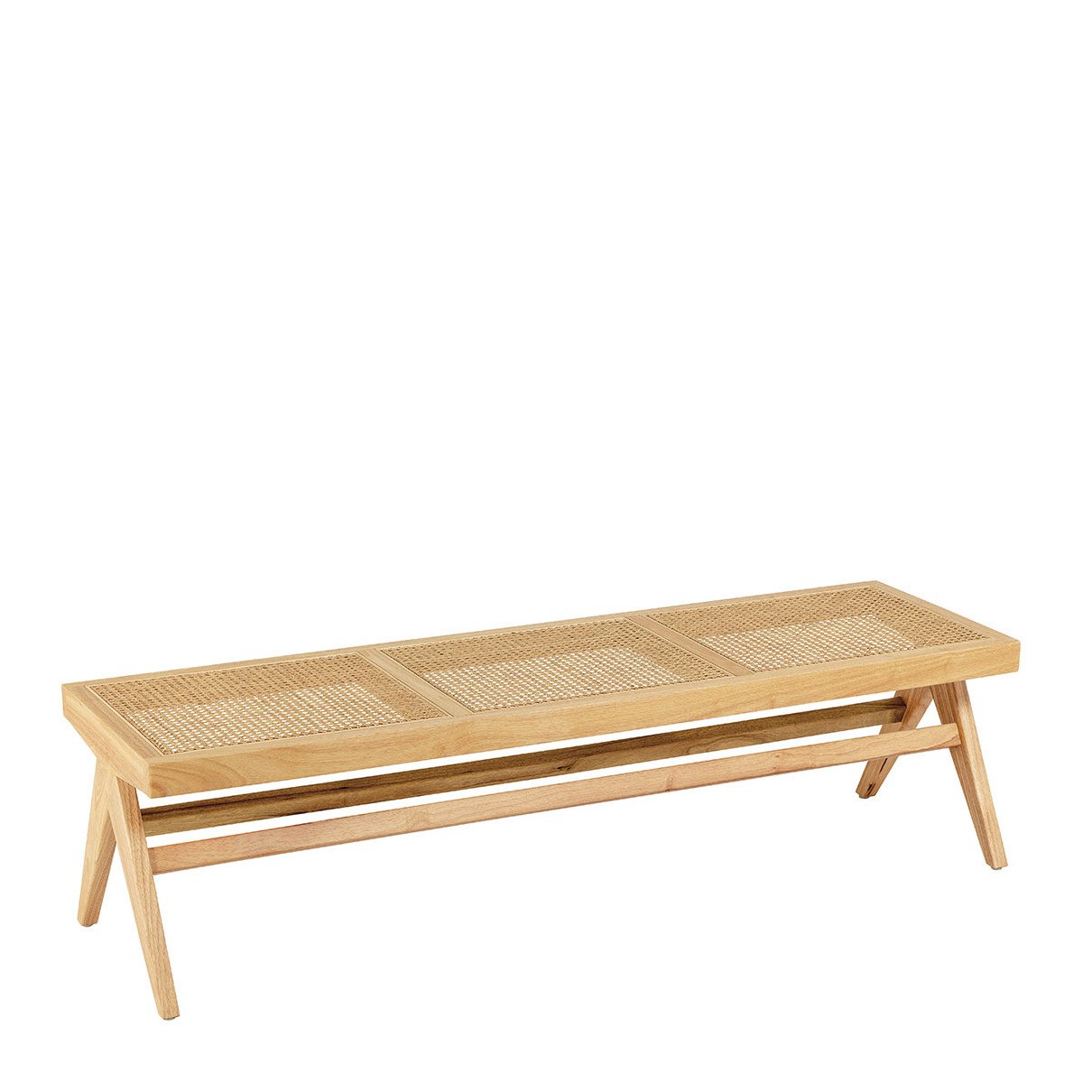 Banc MENA velours hévéa finition bois blond vert, BLANC D’IVOIRE