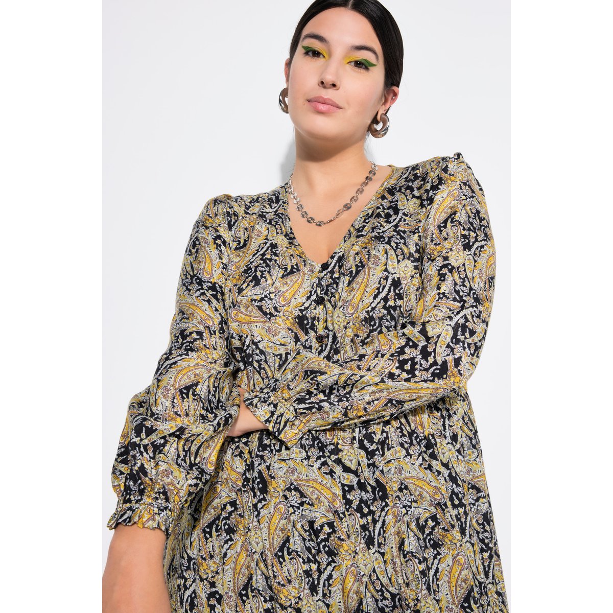 Robe coupe évasée, imprimé cachemire noir, STUDIO UNTOLD