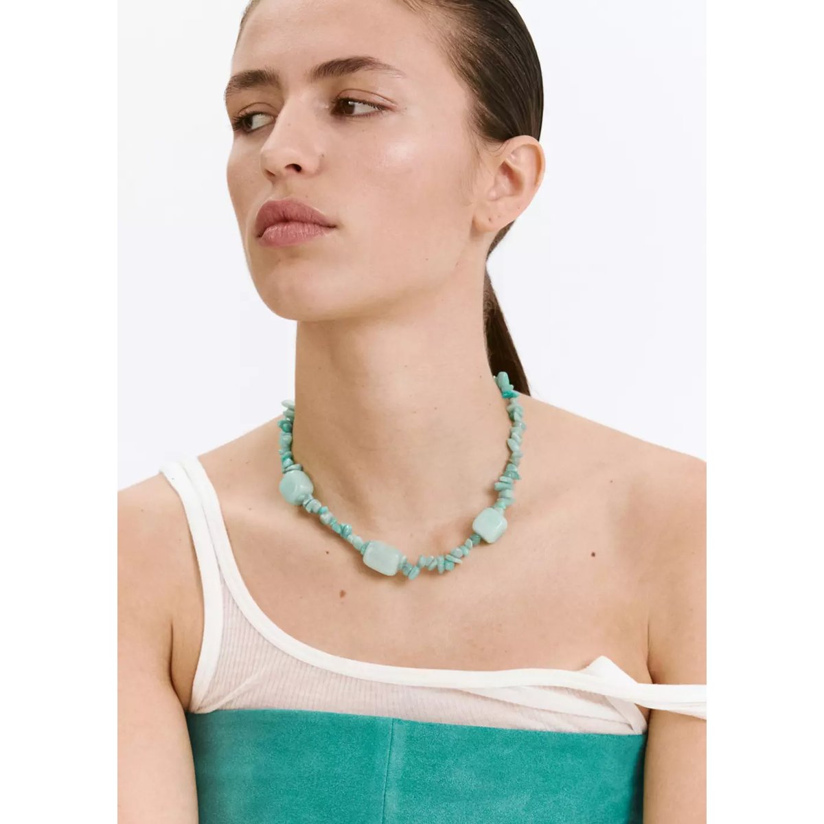 Collier perles pierre turquoise, MANGO
