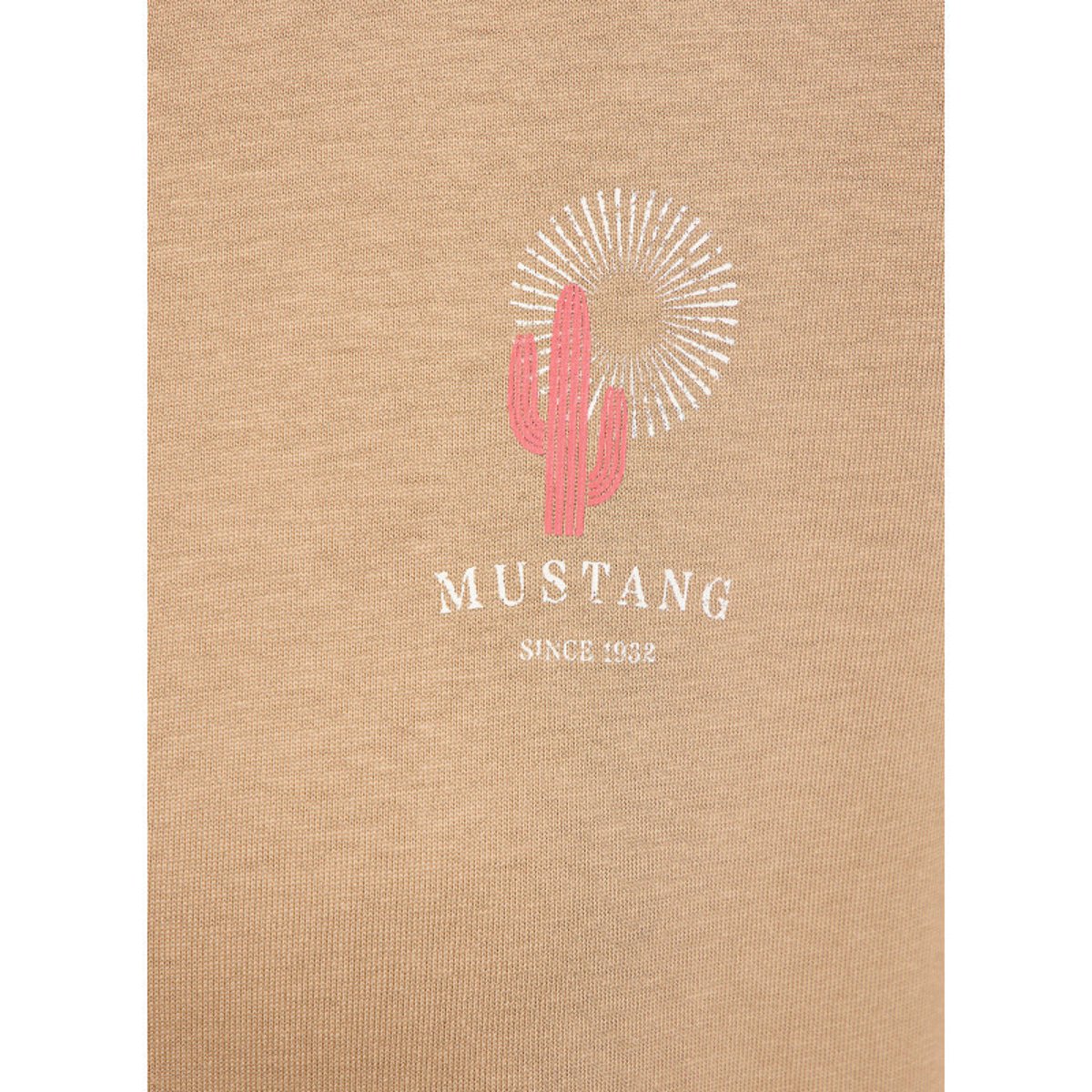 T-shirt en coton taupe uni pourvu d'une coupe droite et d'un col rond gris, MUSTANG