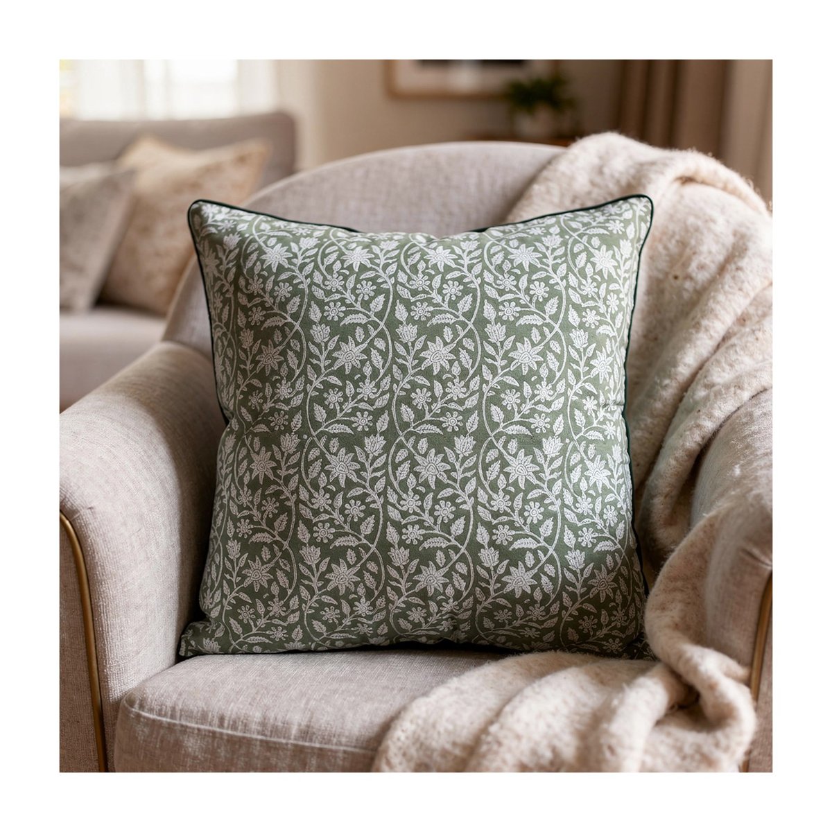 Housse de coussin Mogra blanc, kaki, ARCHIV