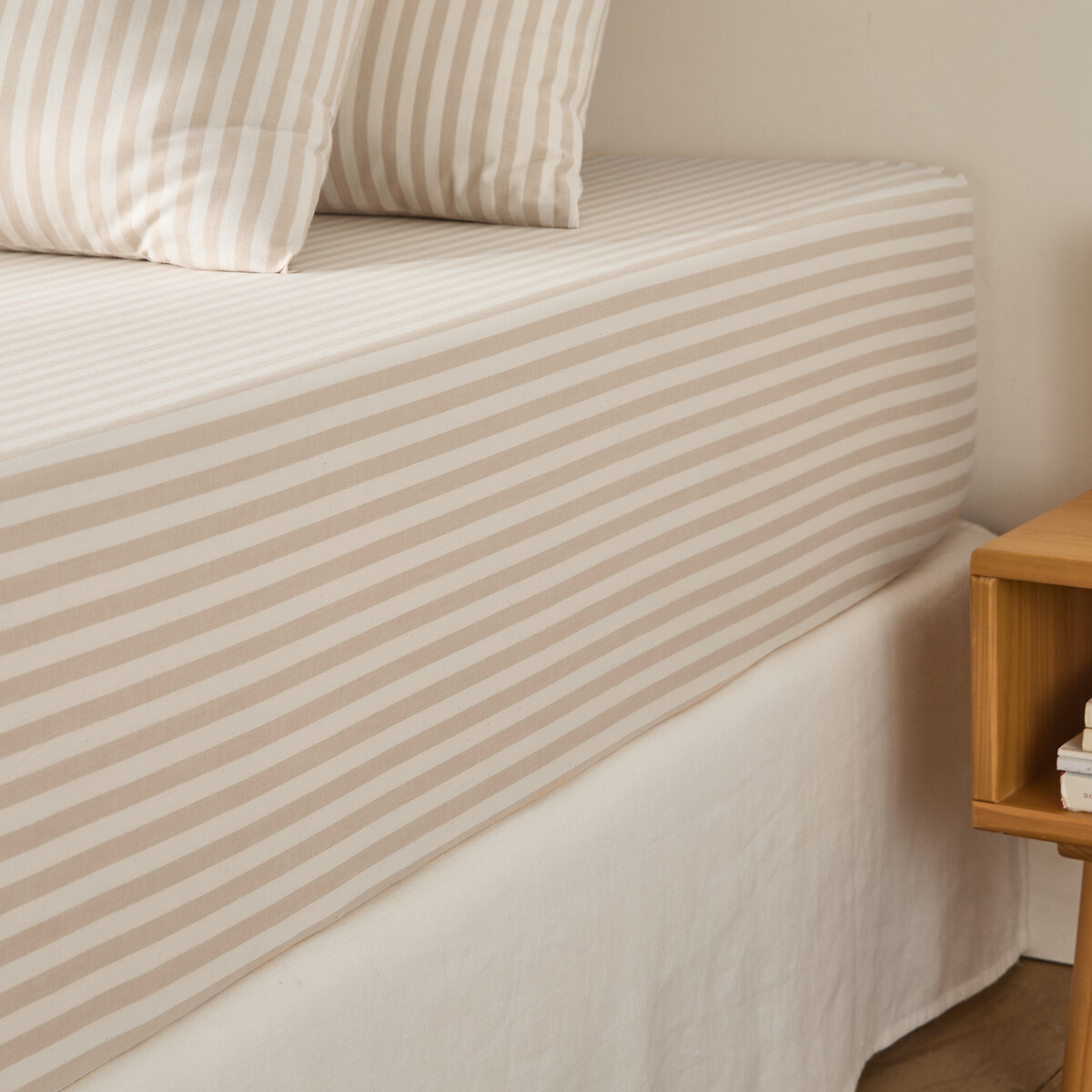 Drap-housse coton bonnet 30 cm, SOIZIC BEIGE rayé beige, LA REDOUTE INTERIEURS