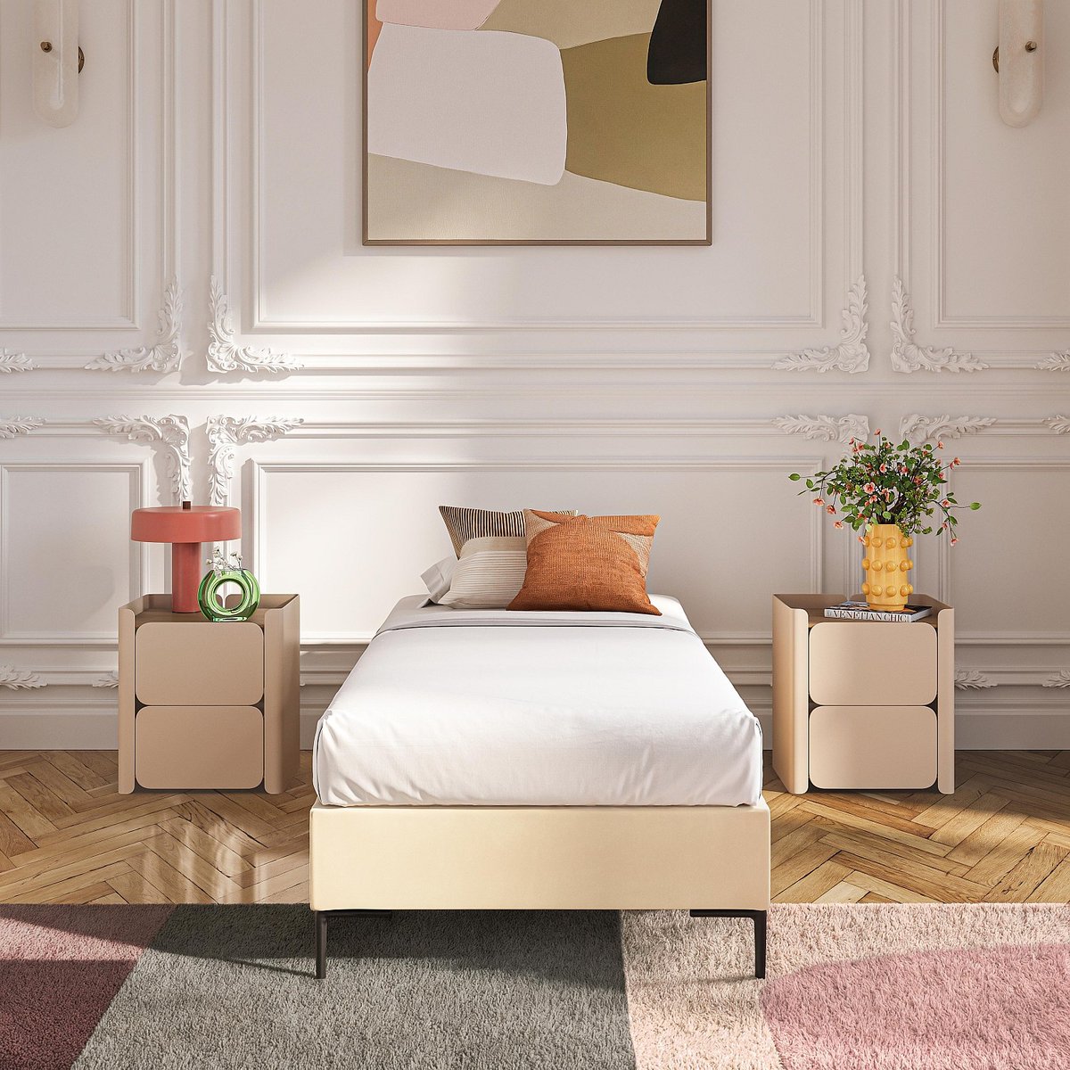 Sommier tapissier tissu NOTA crème, HABITAT