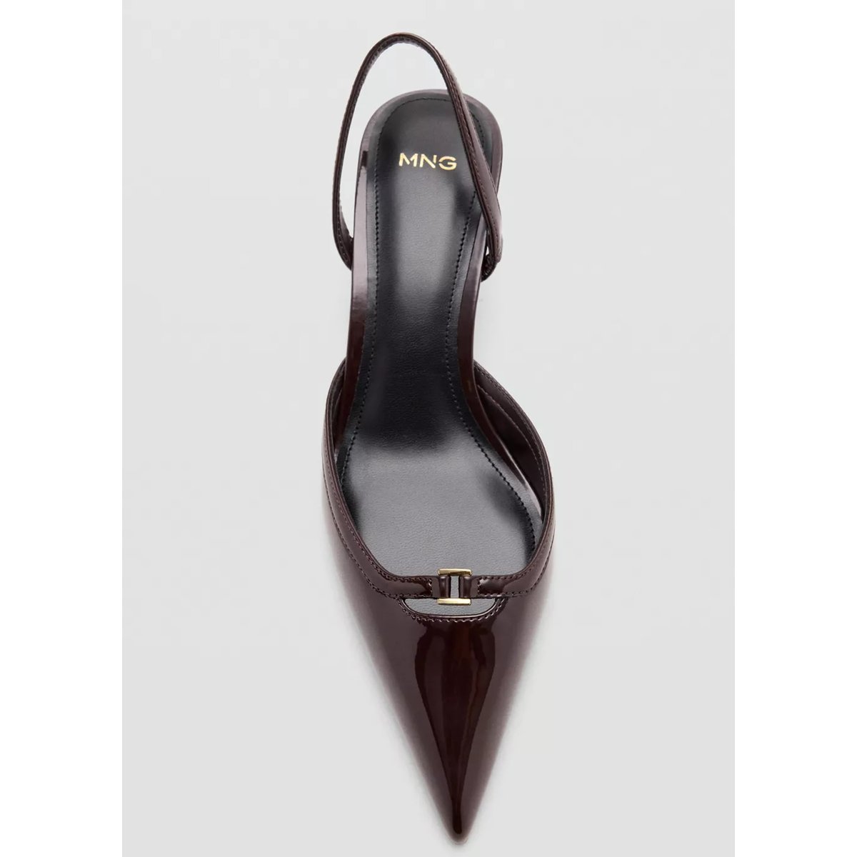 Chaussure à talon kitten en cuir verni bordeaux, MANGO