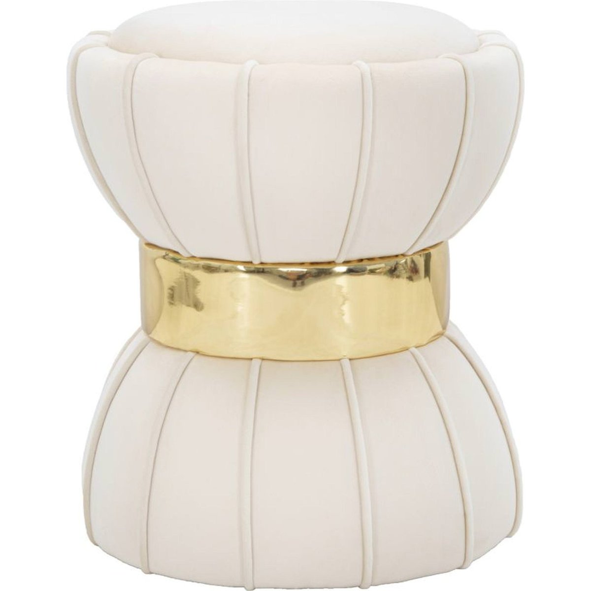 Tabouret bois de pin assise velours GLAM crème et doré, RECOLLECTION
