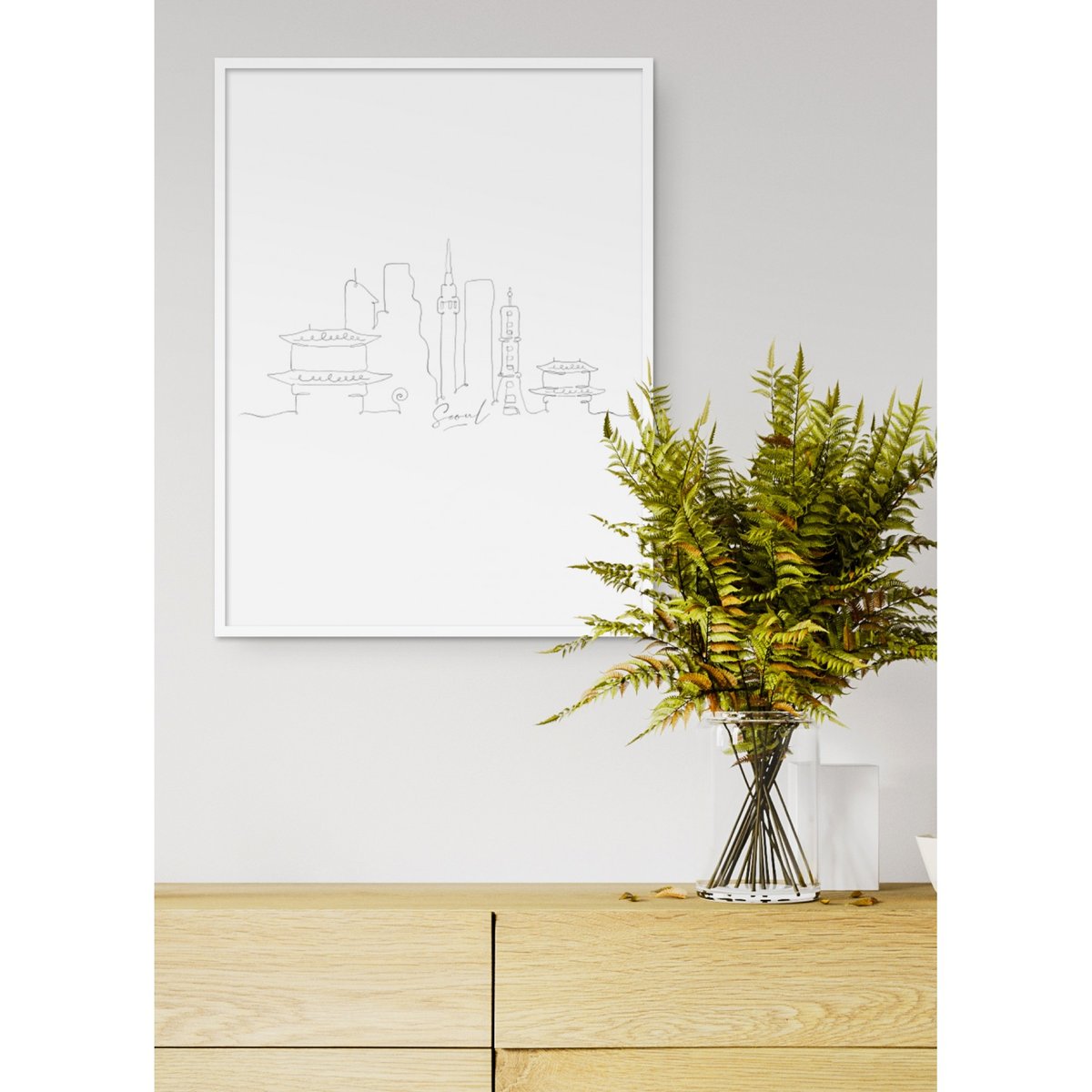 Affiche Line Art Séoul blanc, L'AFFICHERIE