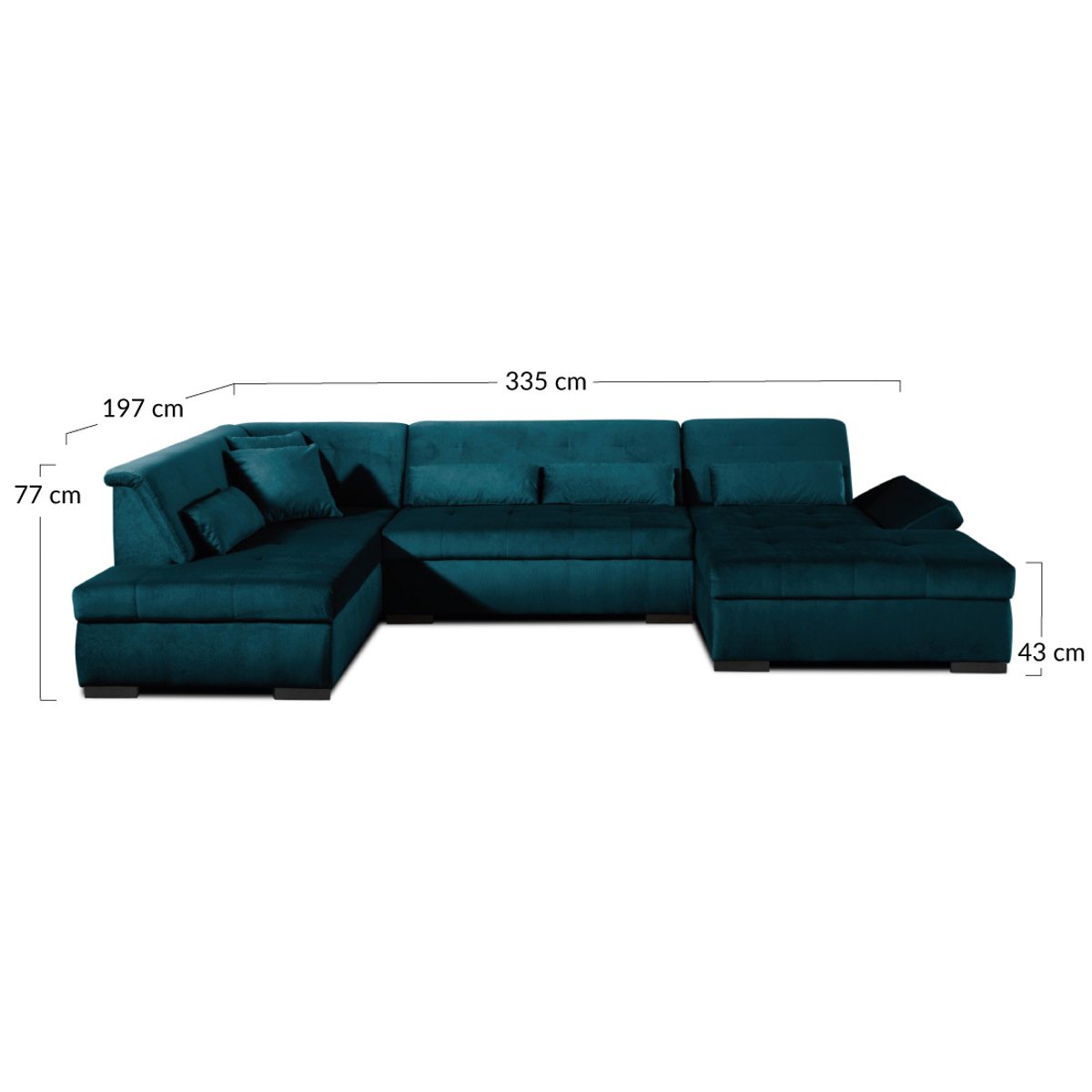 Canapé panoramique XXL 7pl velours, VERMONT bleu canard, BEST MOBILIER