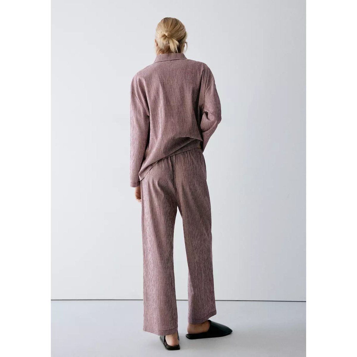 Pyjama deux pièces coton carreaux vichy bordeaux, MANGO