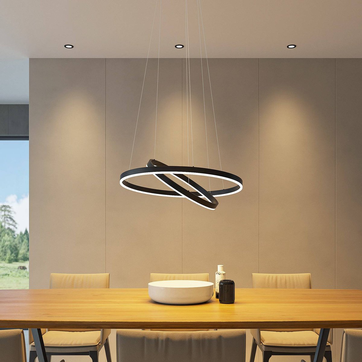Suspension en métal moderneLED, Albiona noir, blanc, ARCCHIO