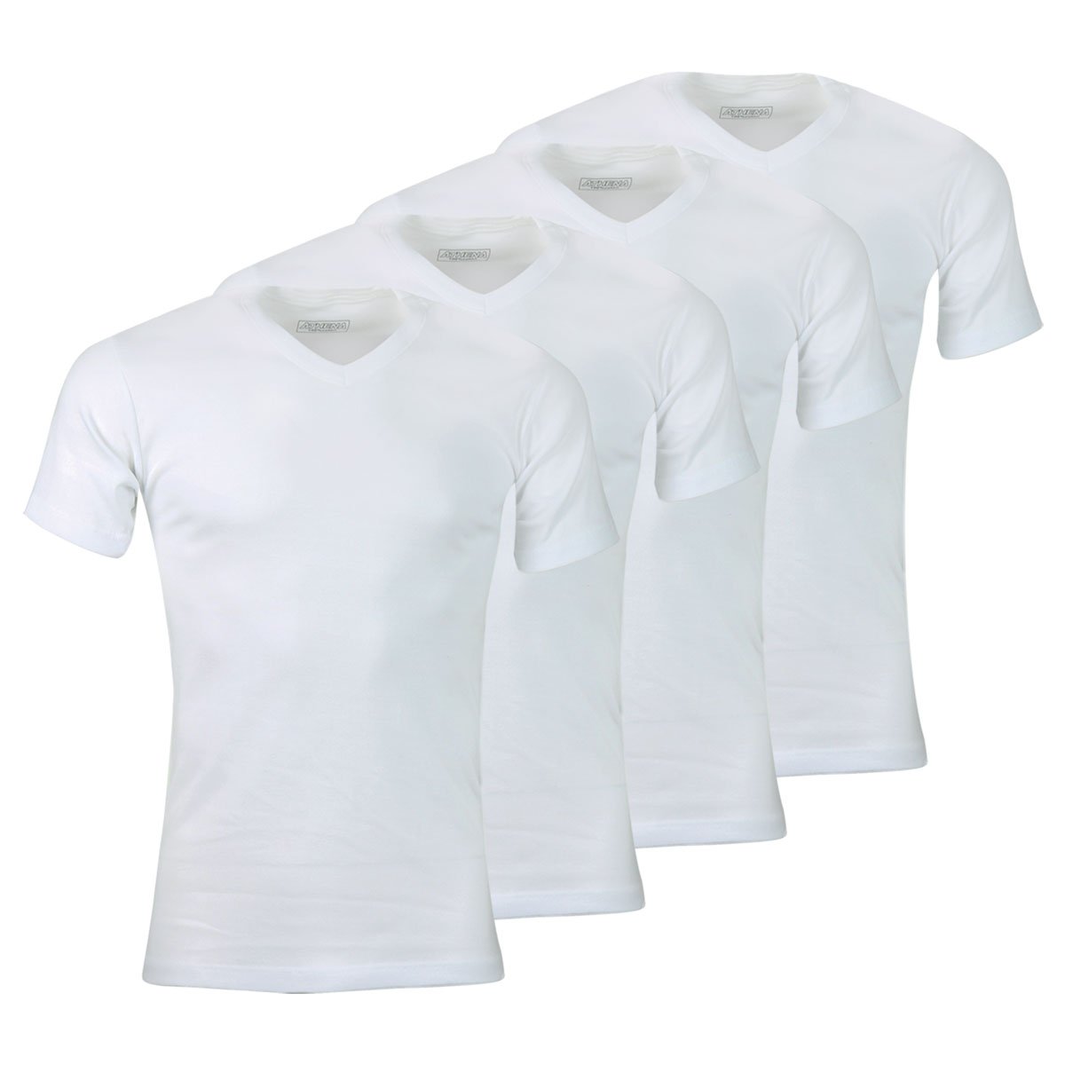 Tee-shirts col V, lot de 4,  ecopack blanc, ATHENA